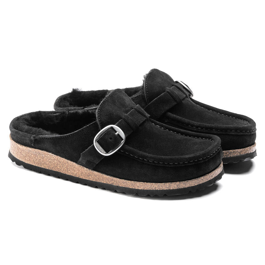 Birkenstock Ciabatta Donna Buckley Shearling Suede Black