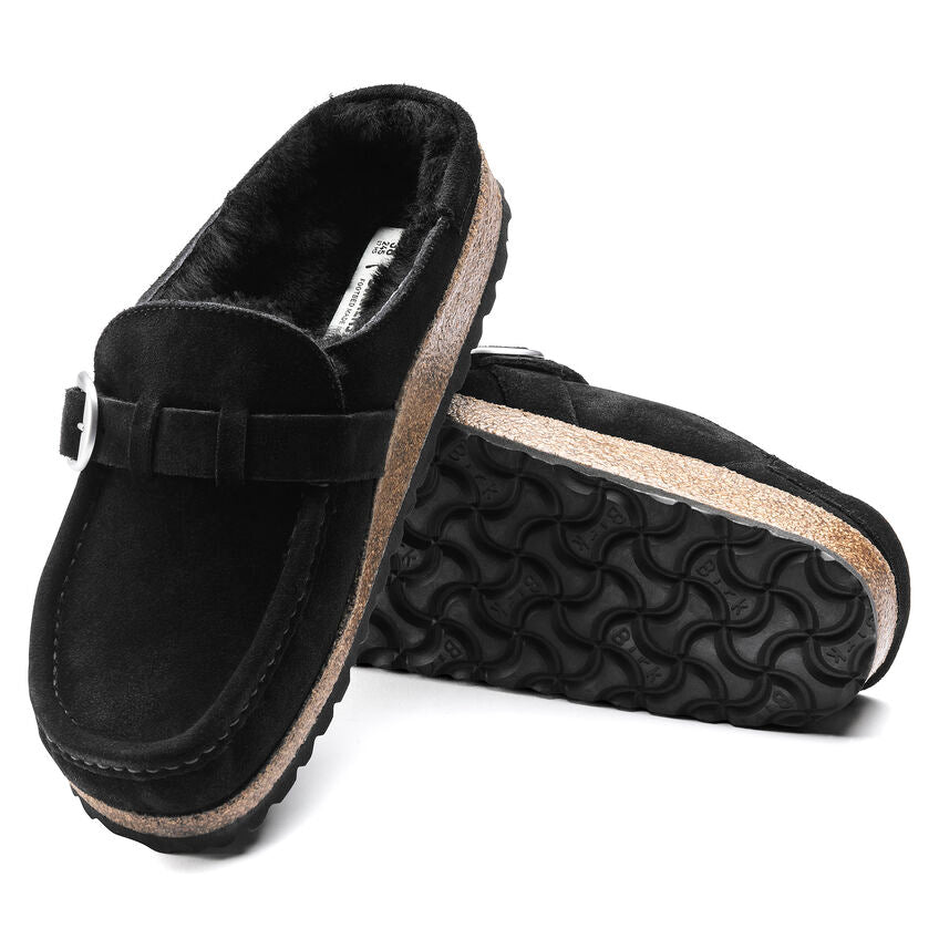 Birkenstock Ciabatta Donna Buckley Shearling Suede Black