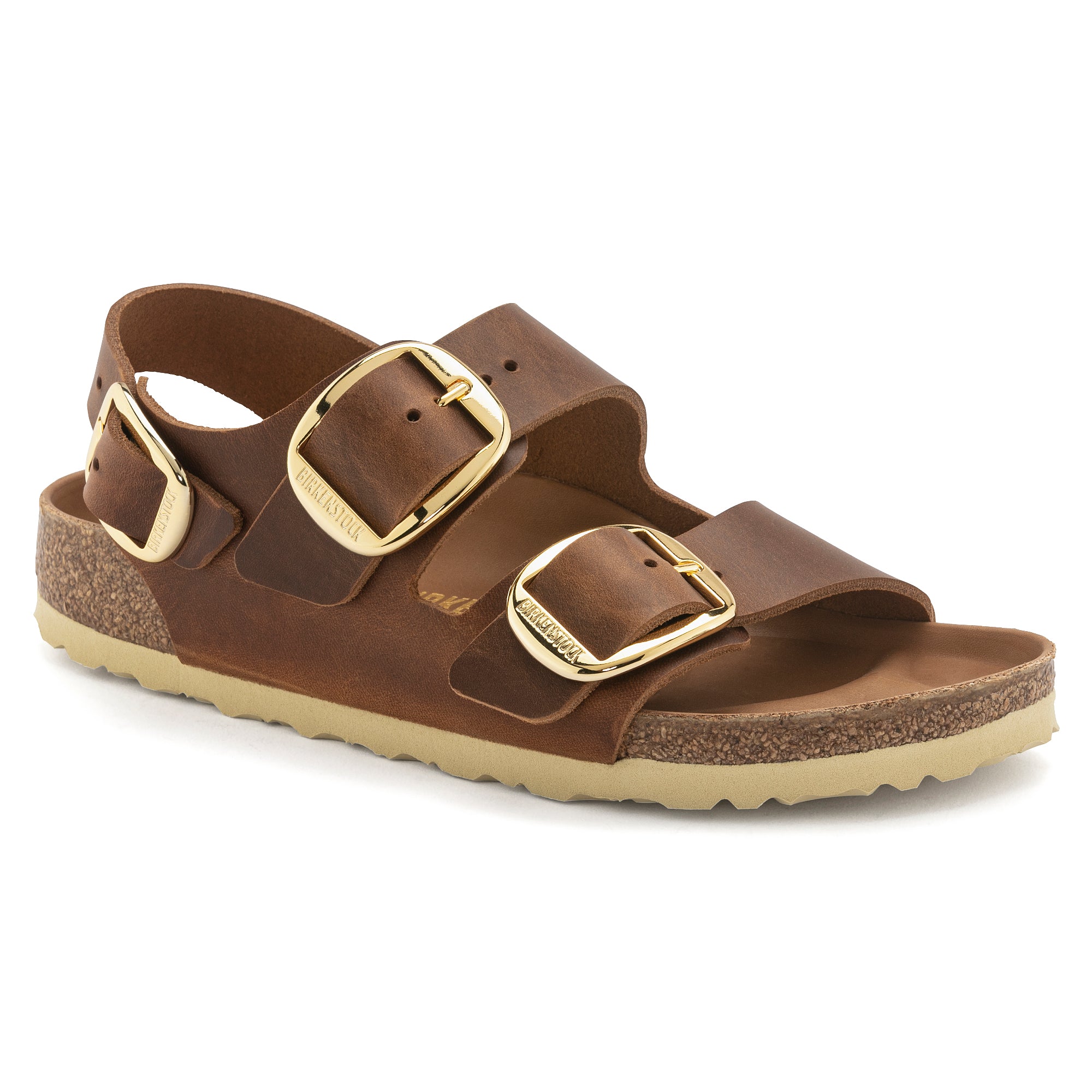 Birkenstock Ciabatta Donna Milano Big Buckle Oiled Leather-Cognac