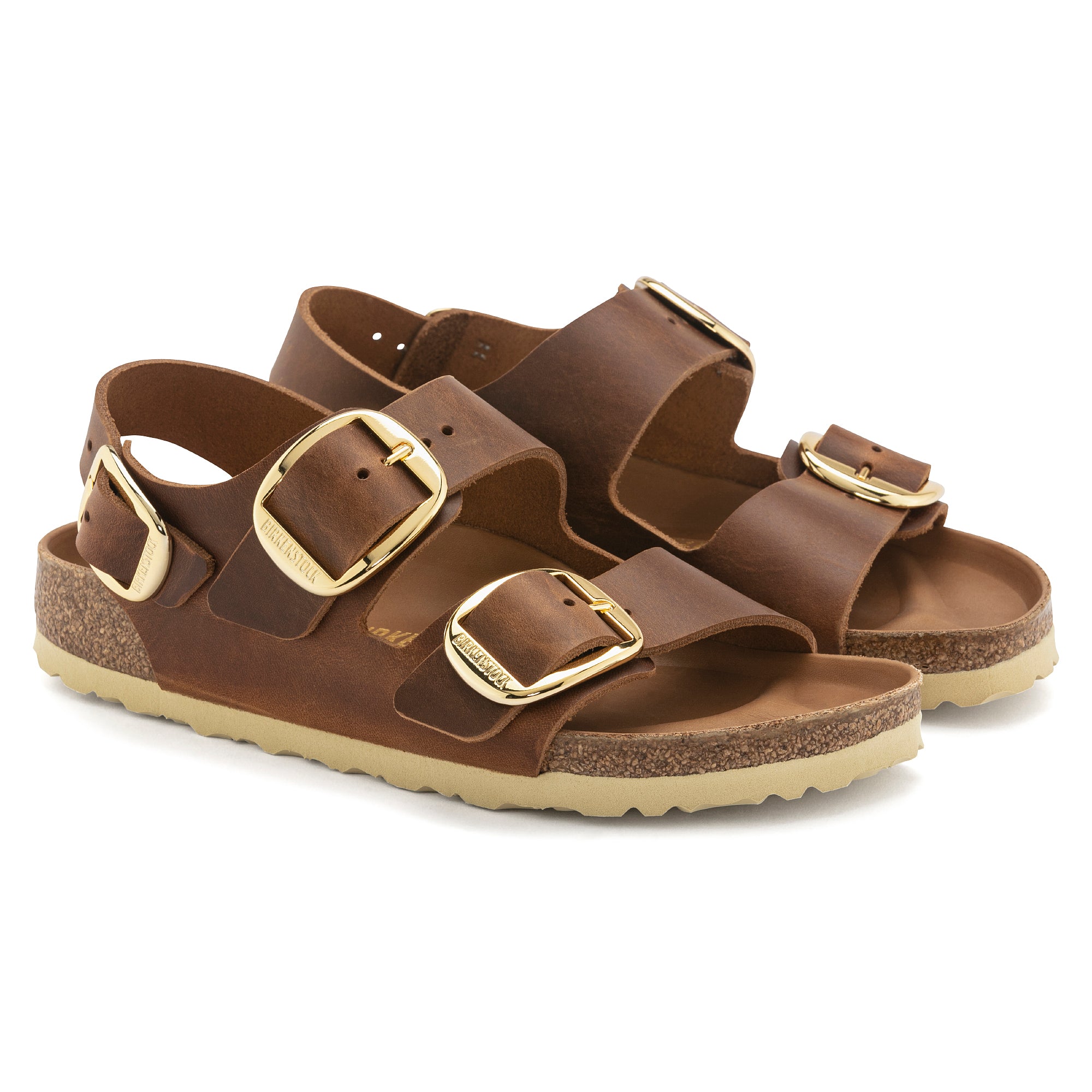 Birkenstock Ciabatta Donna Milano Big Buckle Oiled Leather-Cognac