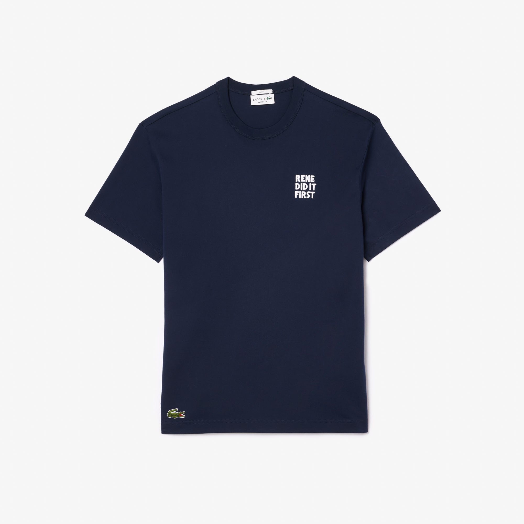 LACOSTE T-Shirt Uomo Slogan-Blu Navy