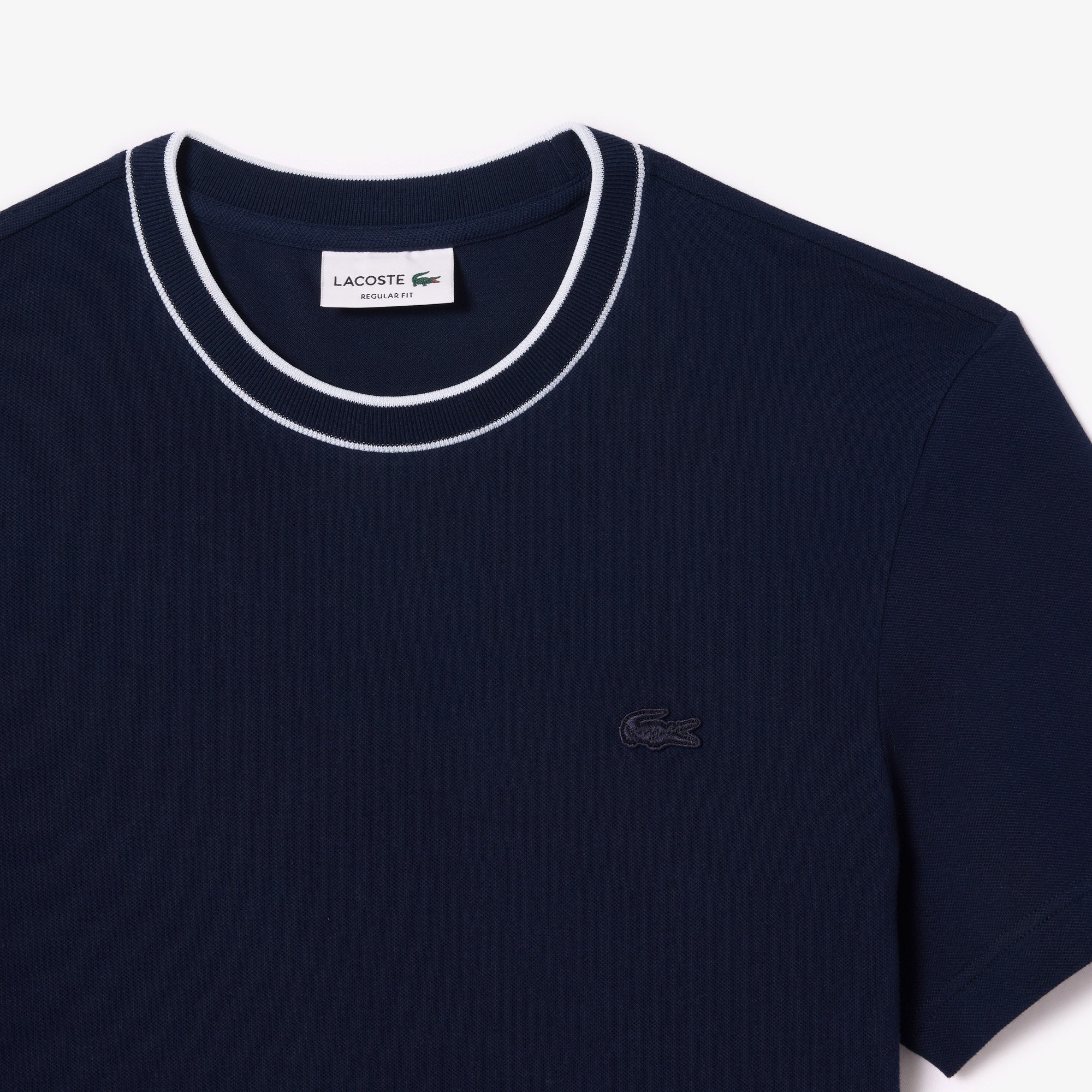 LACOSTE T-Shirt Uomo Colletto Righe-Blu Navy