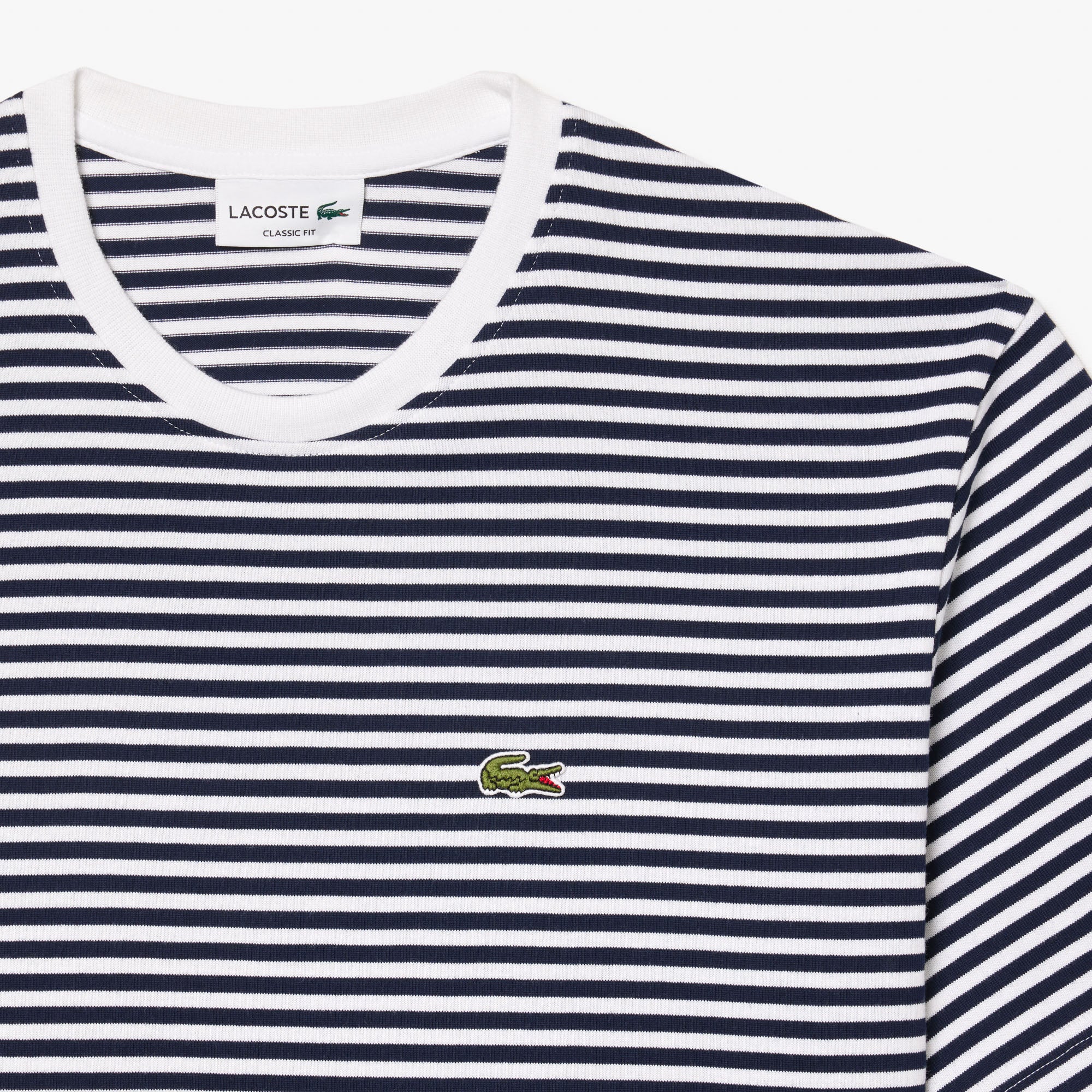 LACOSTE T-Shirt Uomo Righe-Bianco Blu Navy