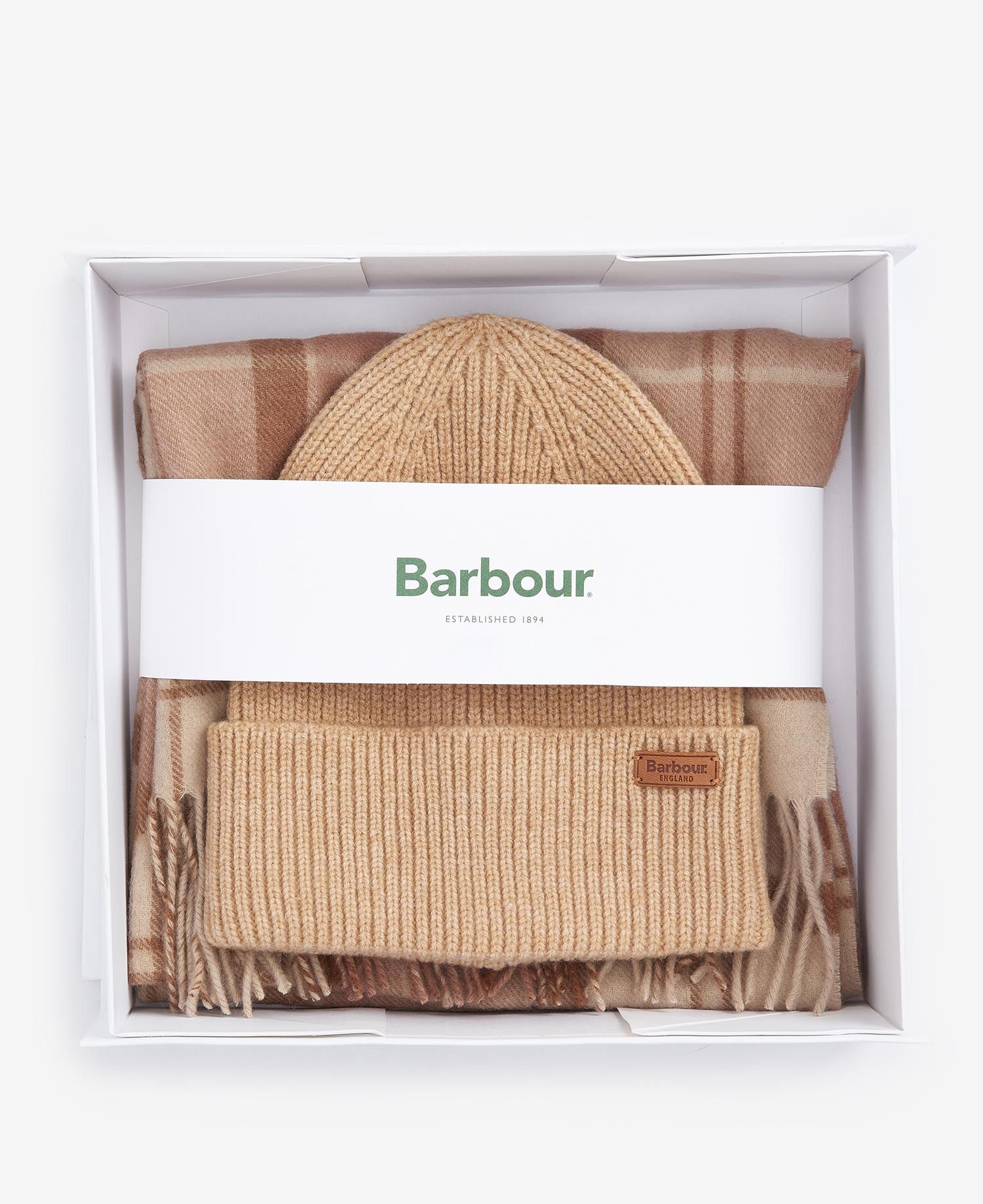 BARBOUR Set Regalo Donna Berretto & Sciarpa Aubrey-Camel