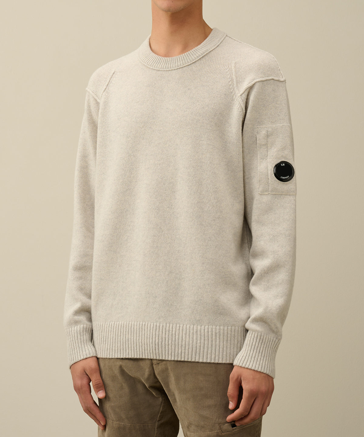 C.P. COMPANY Maglione Uomo Lambswool GRS Crew Neck Knit-Off White Melange