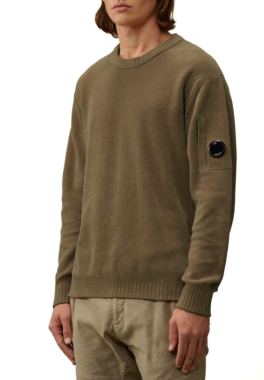 C.P. COMPANY Maglione Uomo Cotton Chenille Crewneck Knit-Walnut