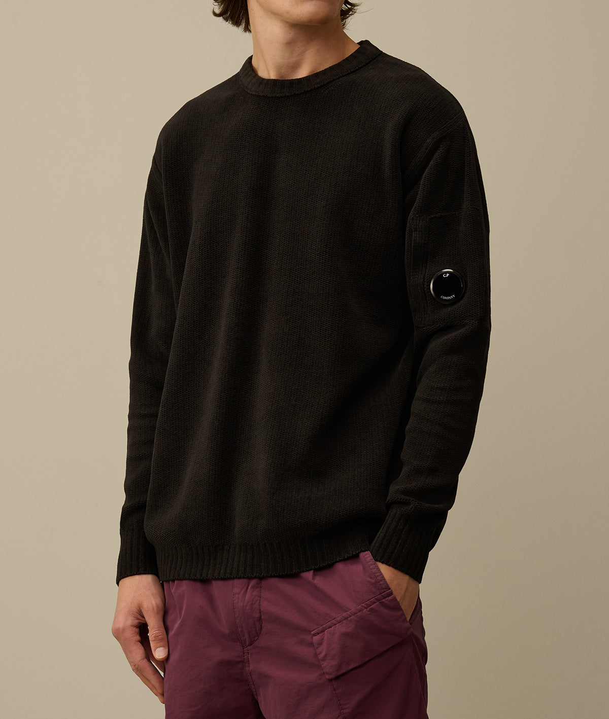 C.P. COMPANY Maglione Uomo Cotton Chenille Crewneck Knit-Black