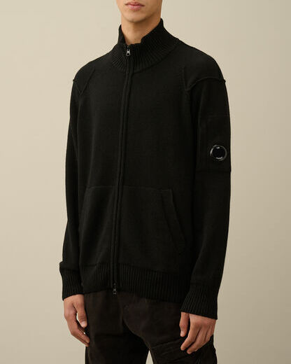 C.P. COMPANY Cardigan Uomo Lambswool GRS Zipped-Black