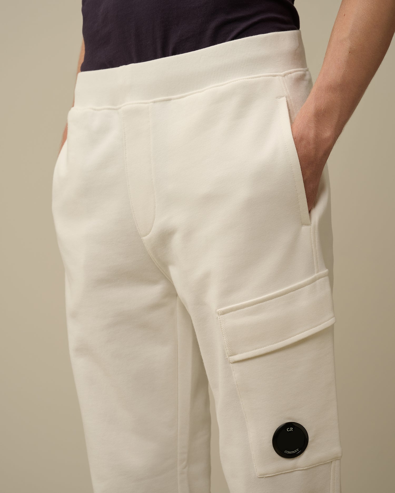 C.P. COMPANY Pantaloni Uomo Diagonal Fleece Cargo-Gauze White