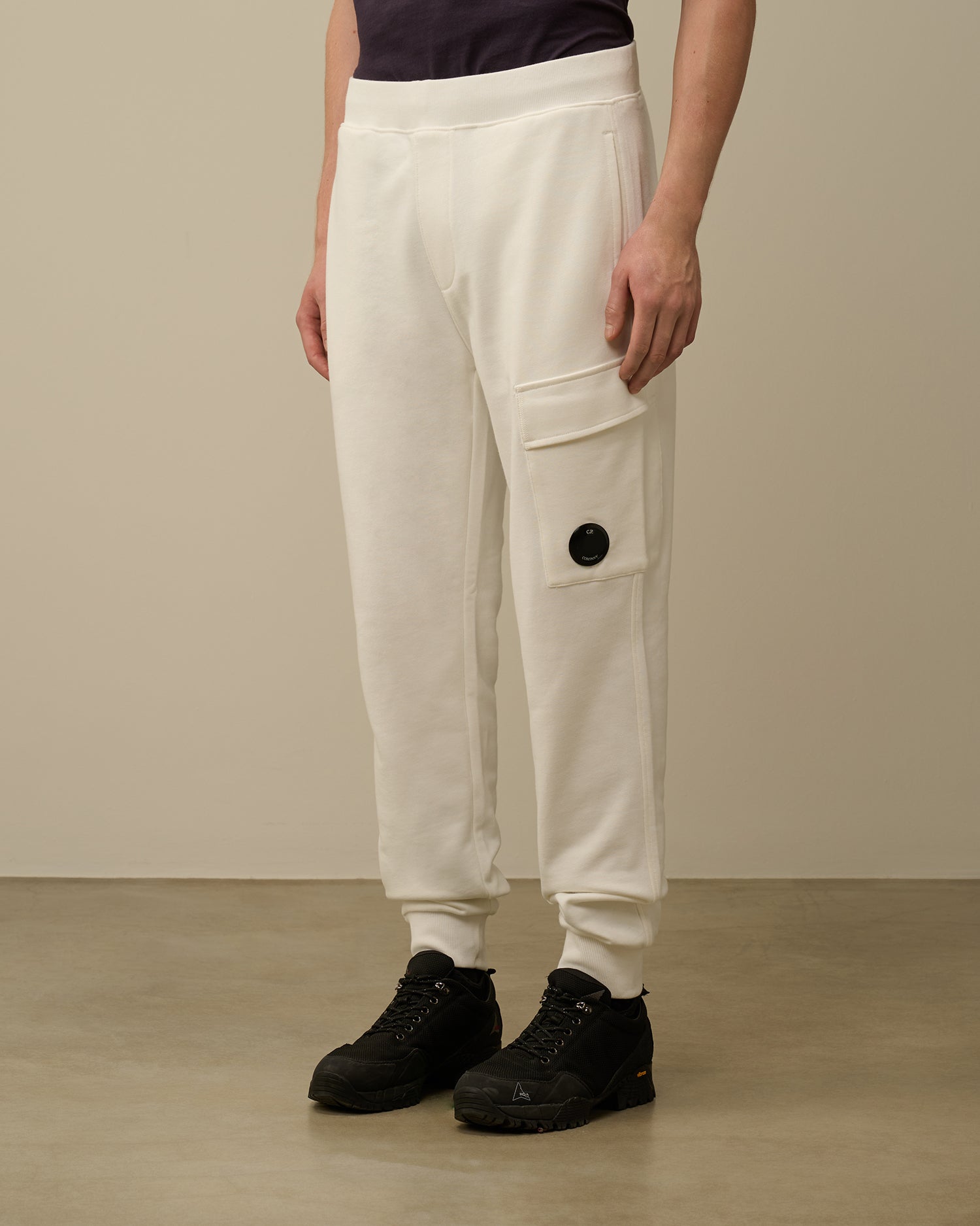 C.P. COMPANY Pantaloni Uomo Diagonal Fleece Cargo-Gauze White