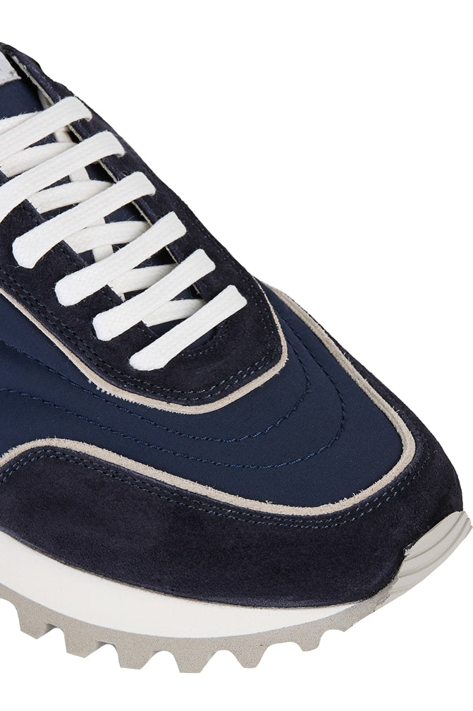 ELEVENTY Sneaker Uomo Suede Nylon-Blu Bianco