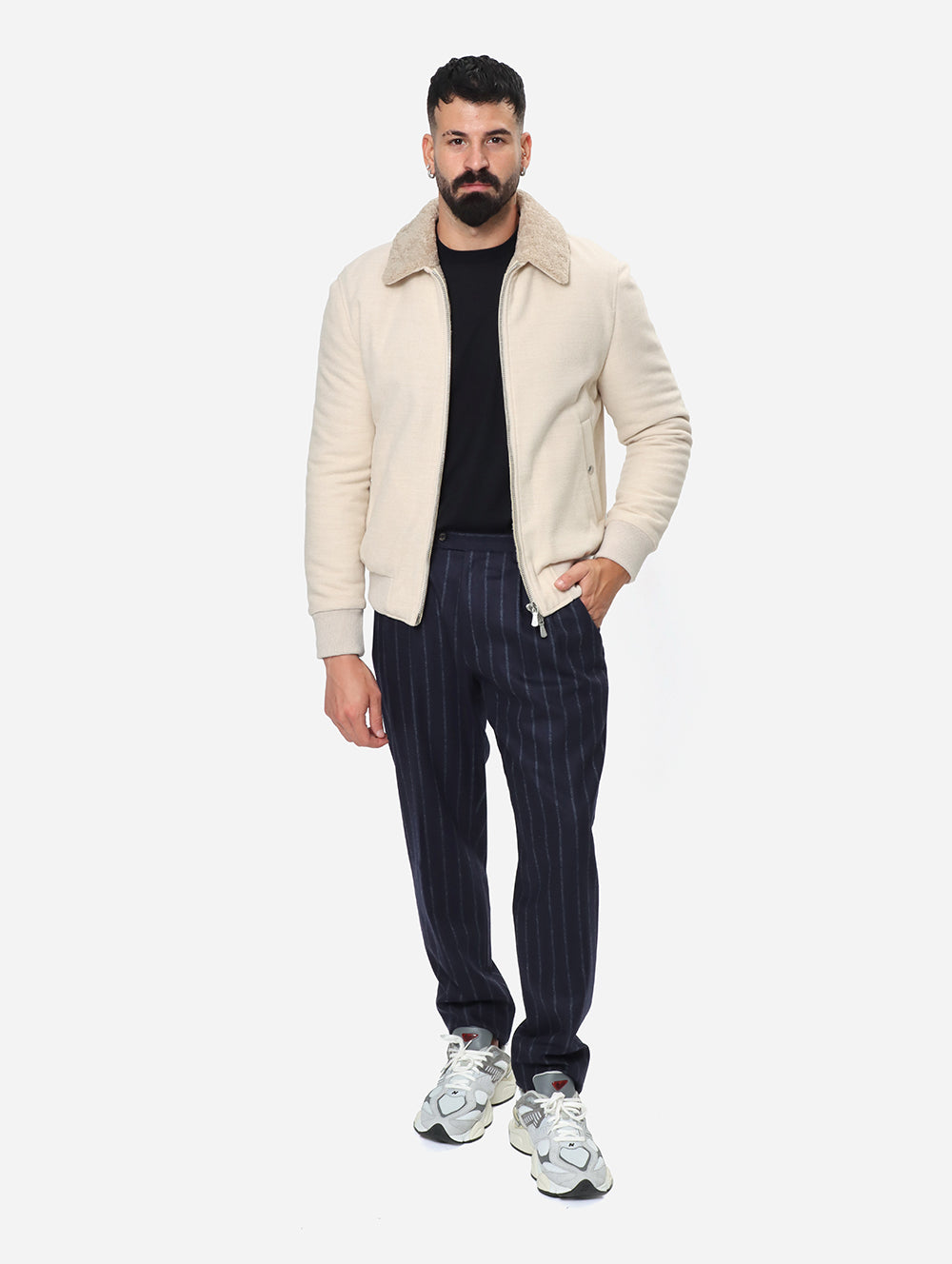 ELEVENTY Giubbino Bomber Uomo Lana 14 Micron-Sabbia