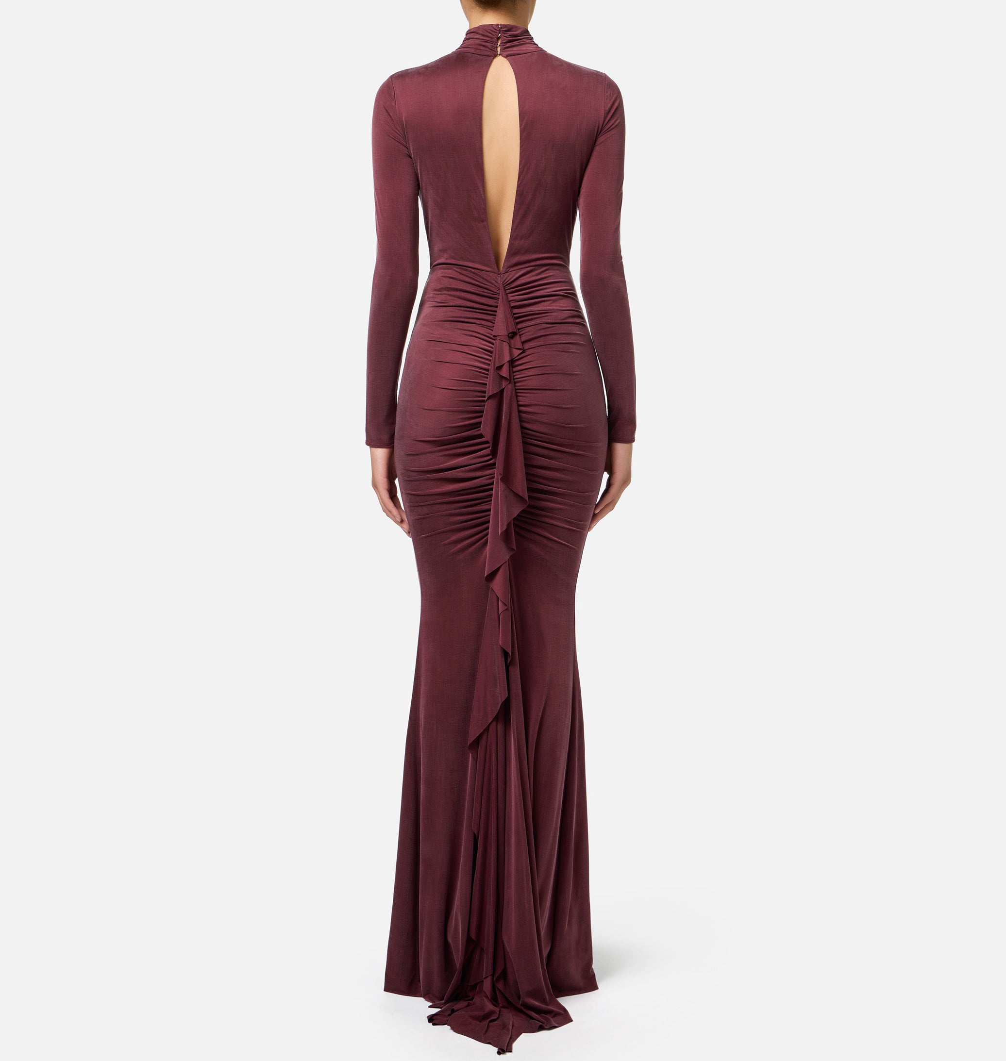 ELISABETTA FRANCHI Abito Lungo Red Carpet Drappeggio-Rouge Noir