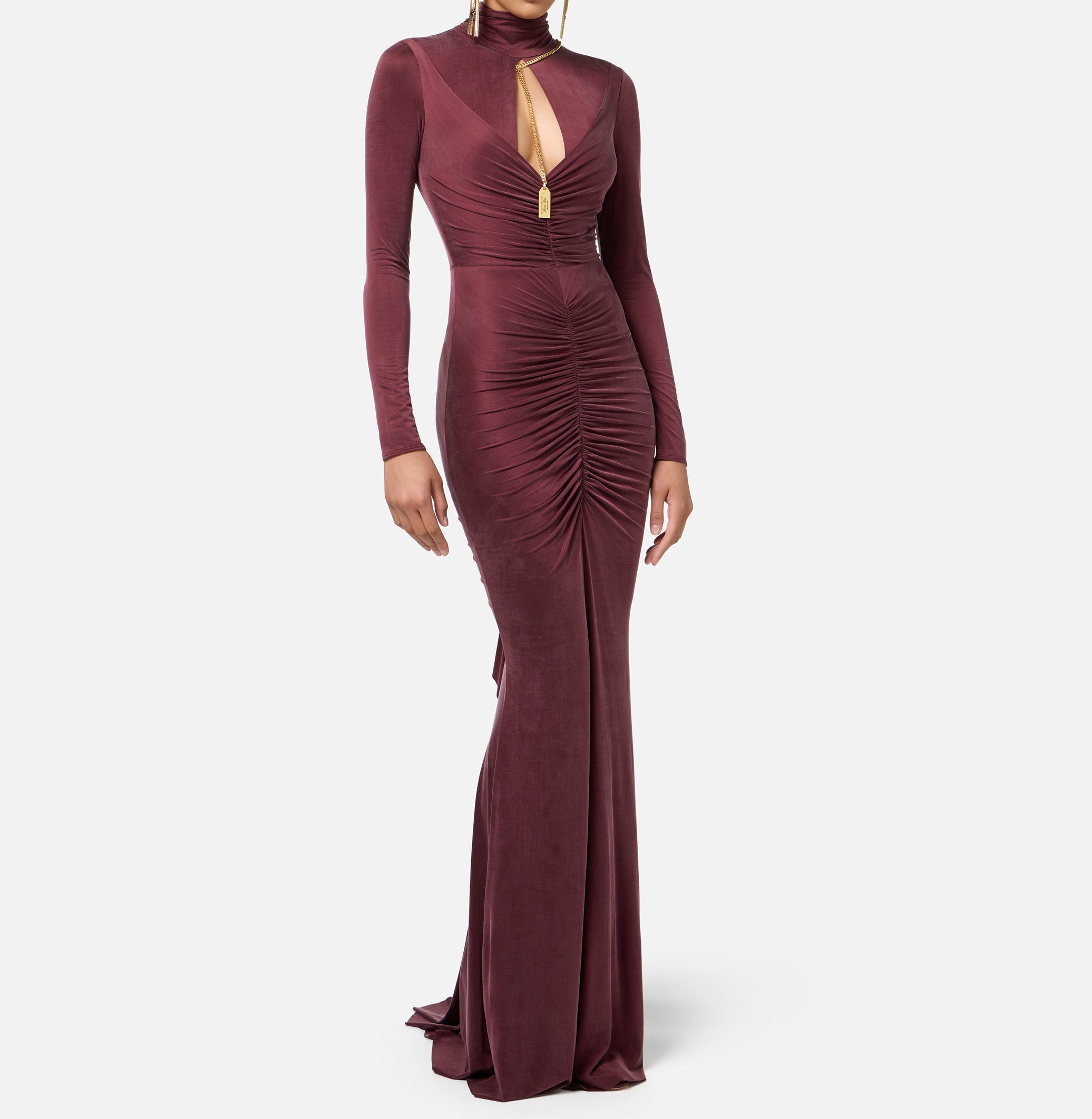 ELISABETTA FRANCHI Abito Lungo Red Carpet Drappeggio-Rouge Noir