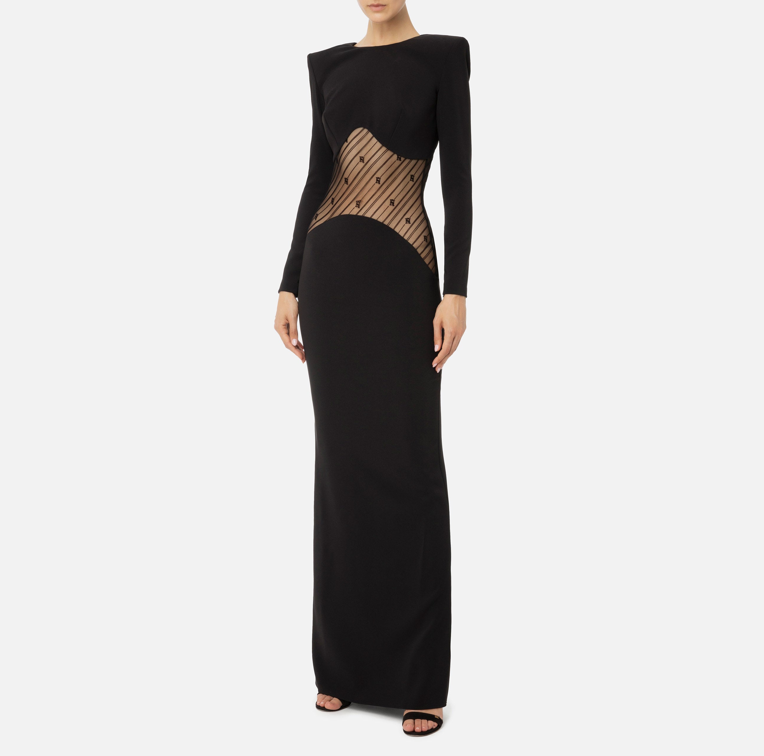 ELISABETTA FRANCHI Abito Lungo Red Carpet Tulle-Nero