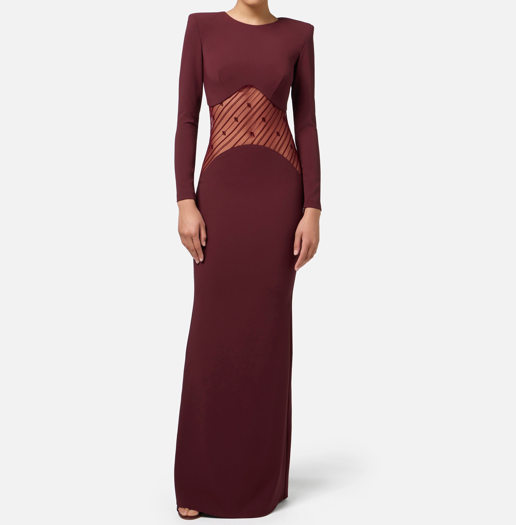 ELISABETTA FRANCHI Abito Lungo Red Carpet Tulle-Rouge Noir