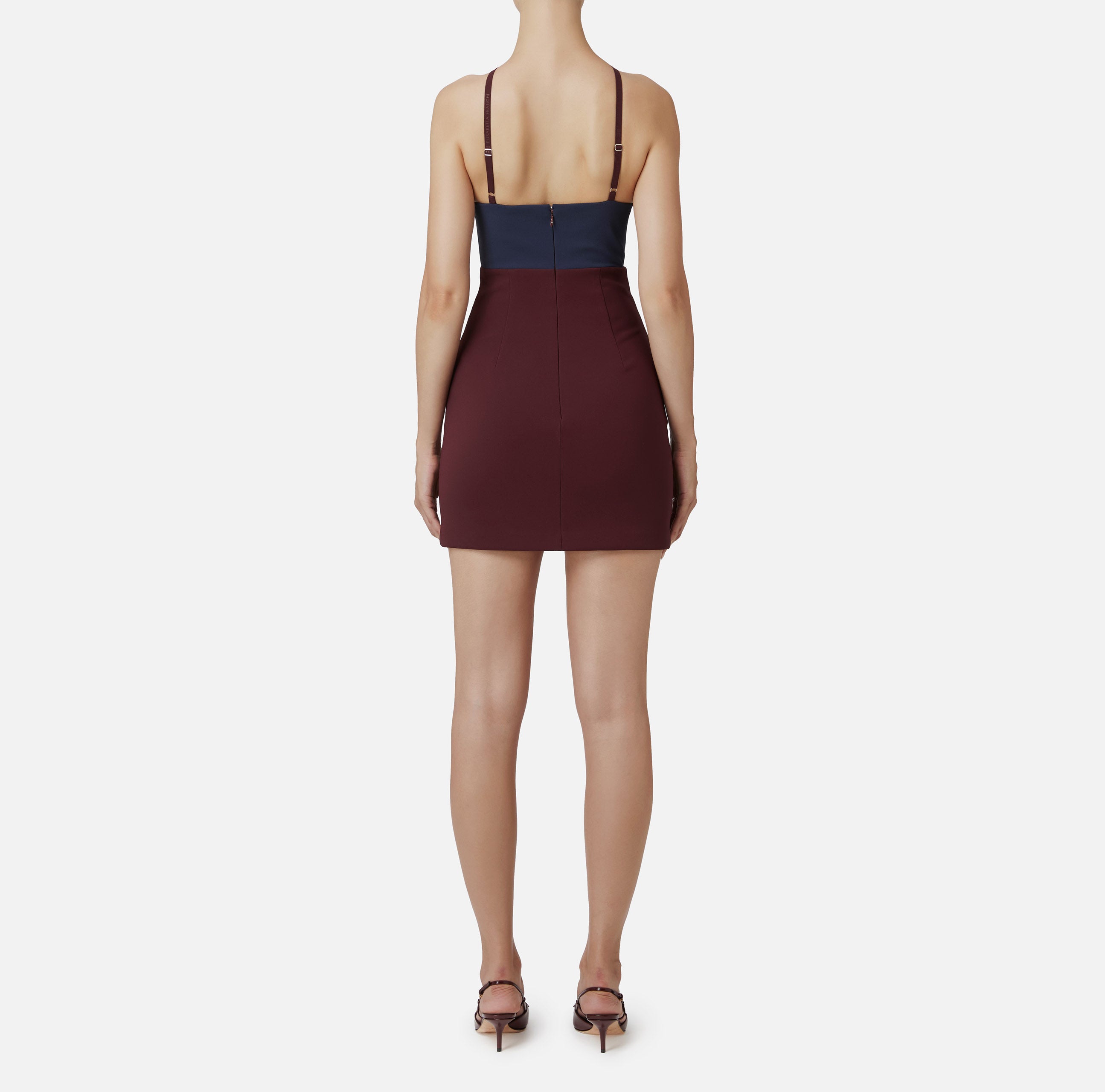 ELISABETTA FRANCHI Abito Corto Bicolor-Navy Rouge Noir