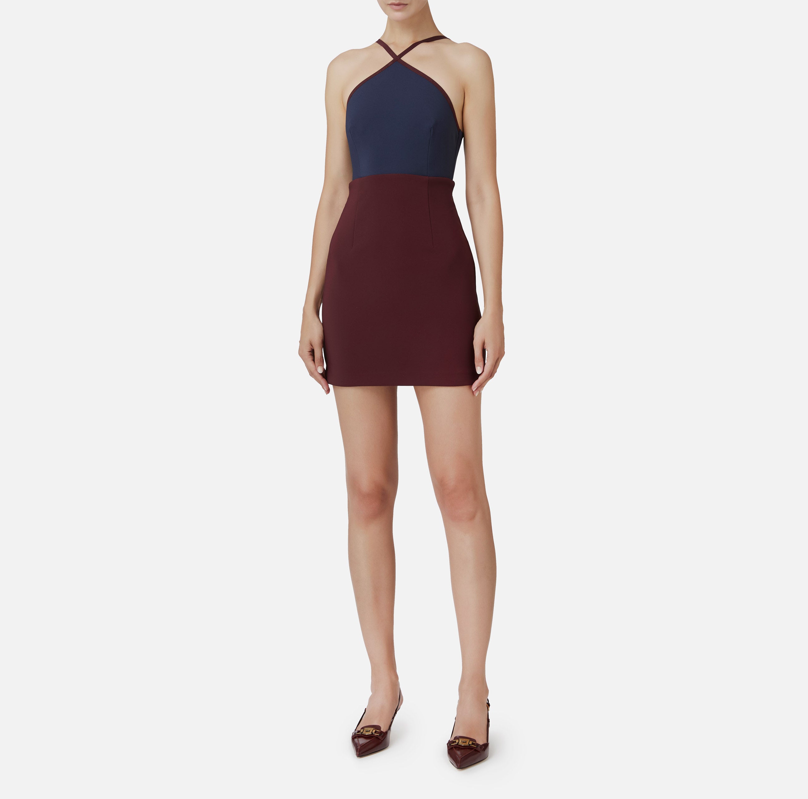 ELISABETTA FRANCHI Abito Corto Bicolor-Navy Rouge Noir