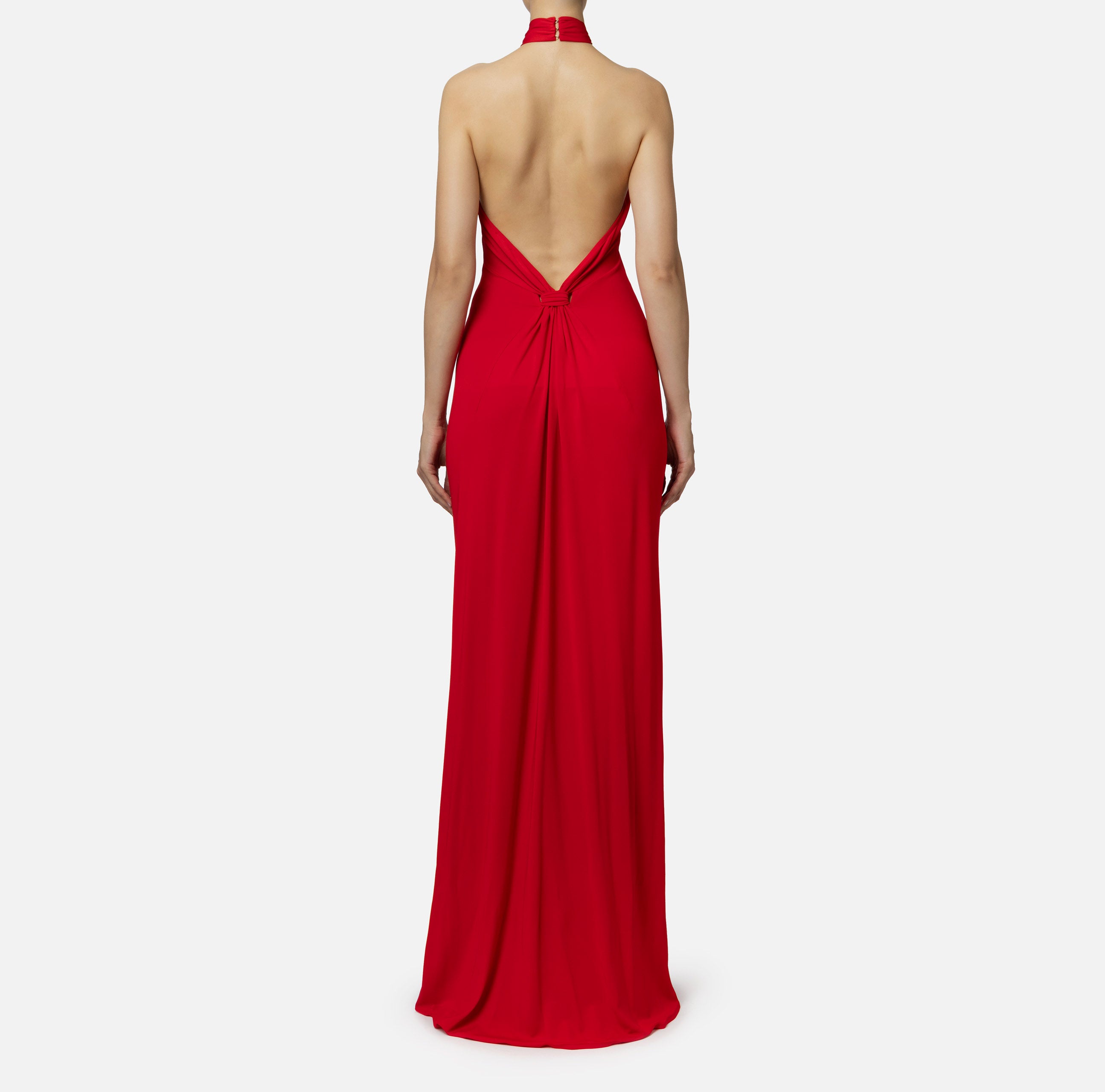 ELISABETTA FRANCHI ABito Lungo Red Carpet Drappeggio-Red Passion