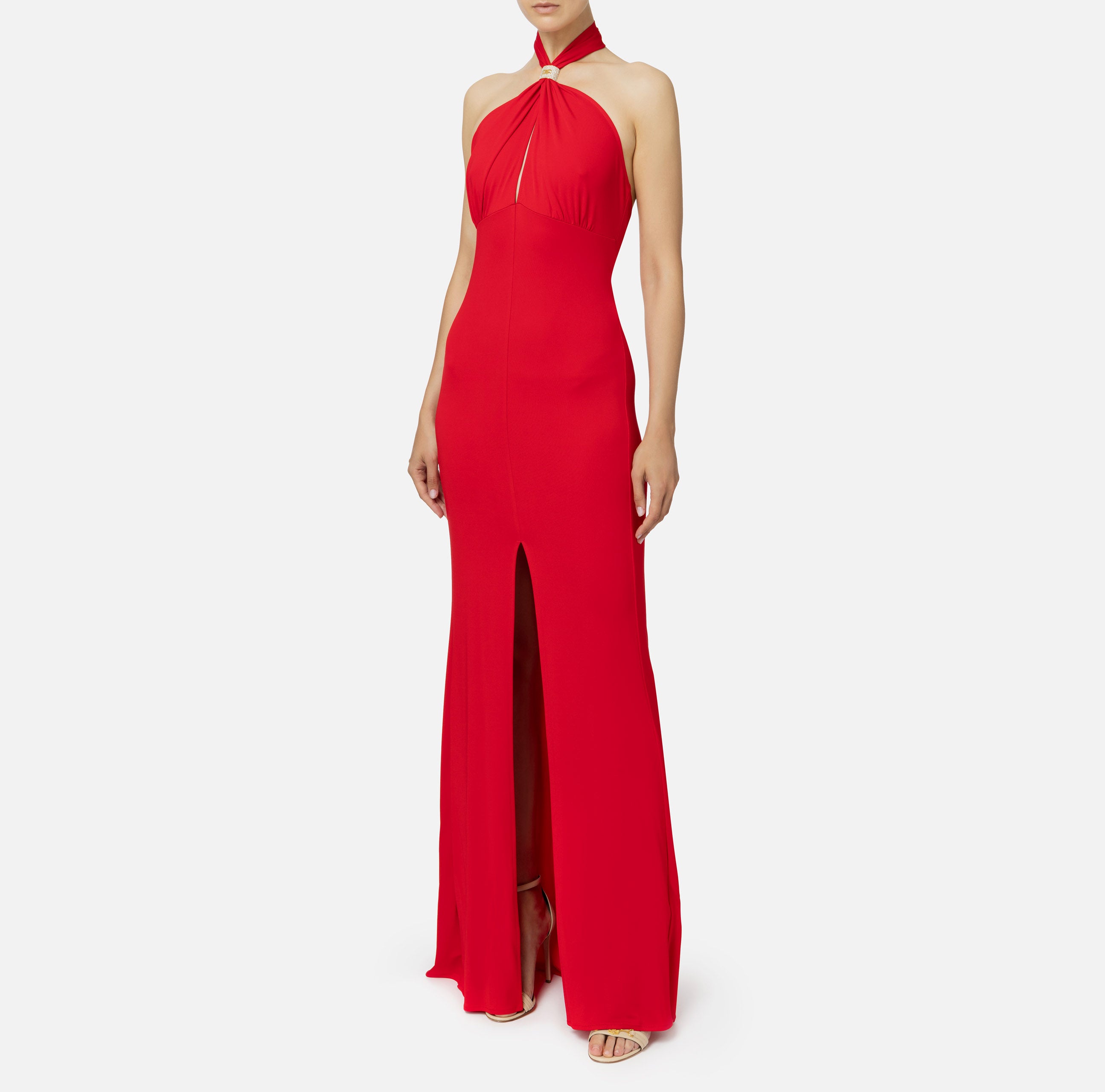 ELISABETTA FRANCHI ABito Lungo Red Carpet Drappeggio-Red Passion