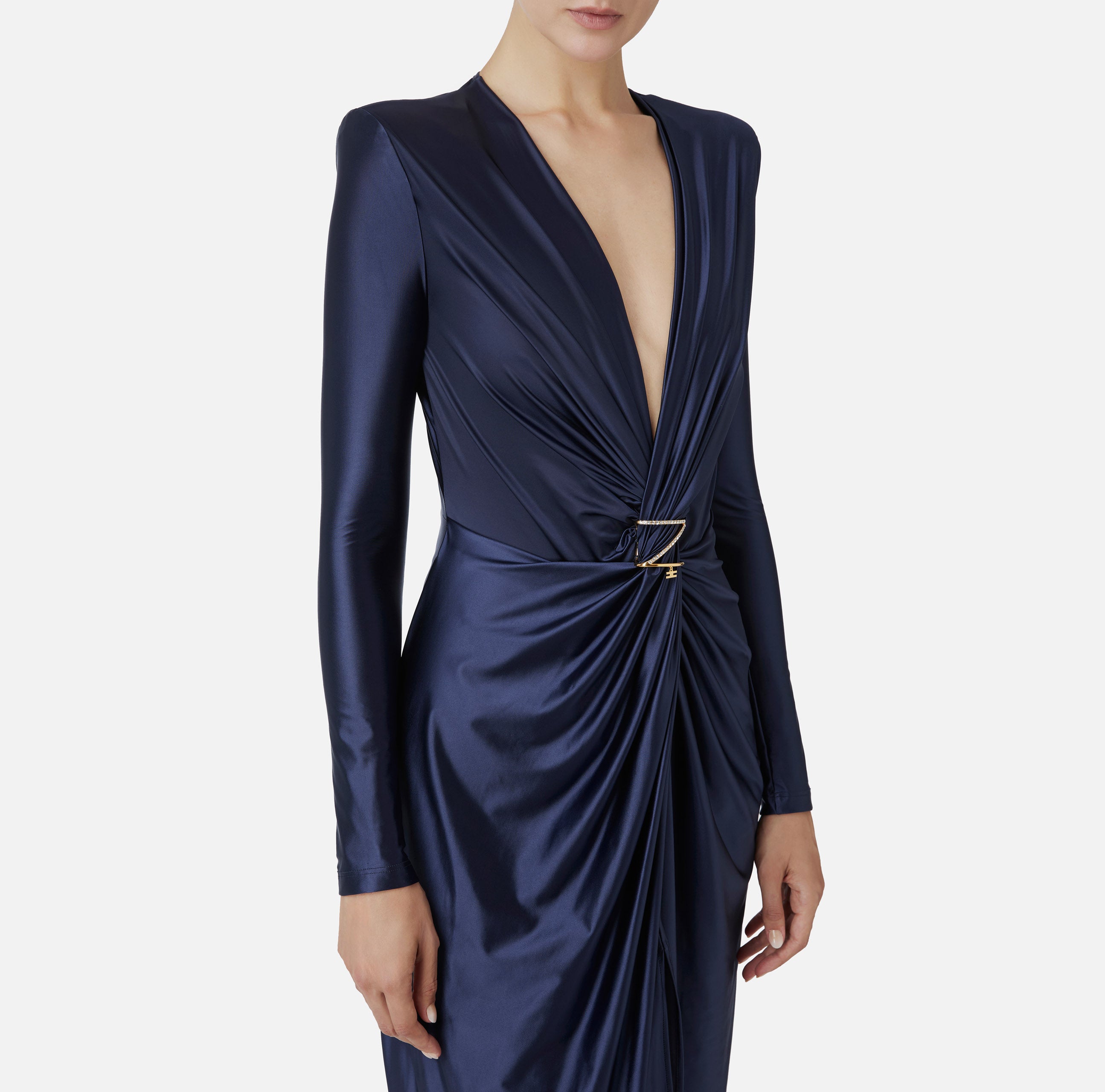 ELISABETTA FRANCHI Abito Lungo Red Carpet Lycra-Navy