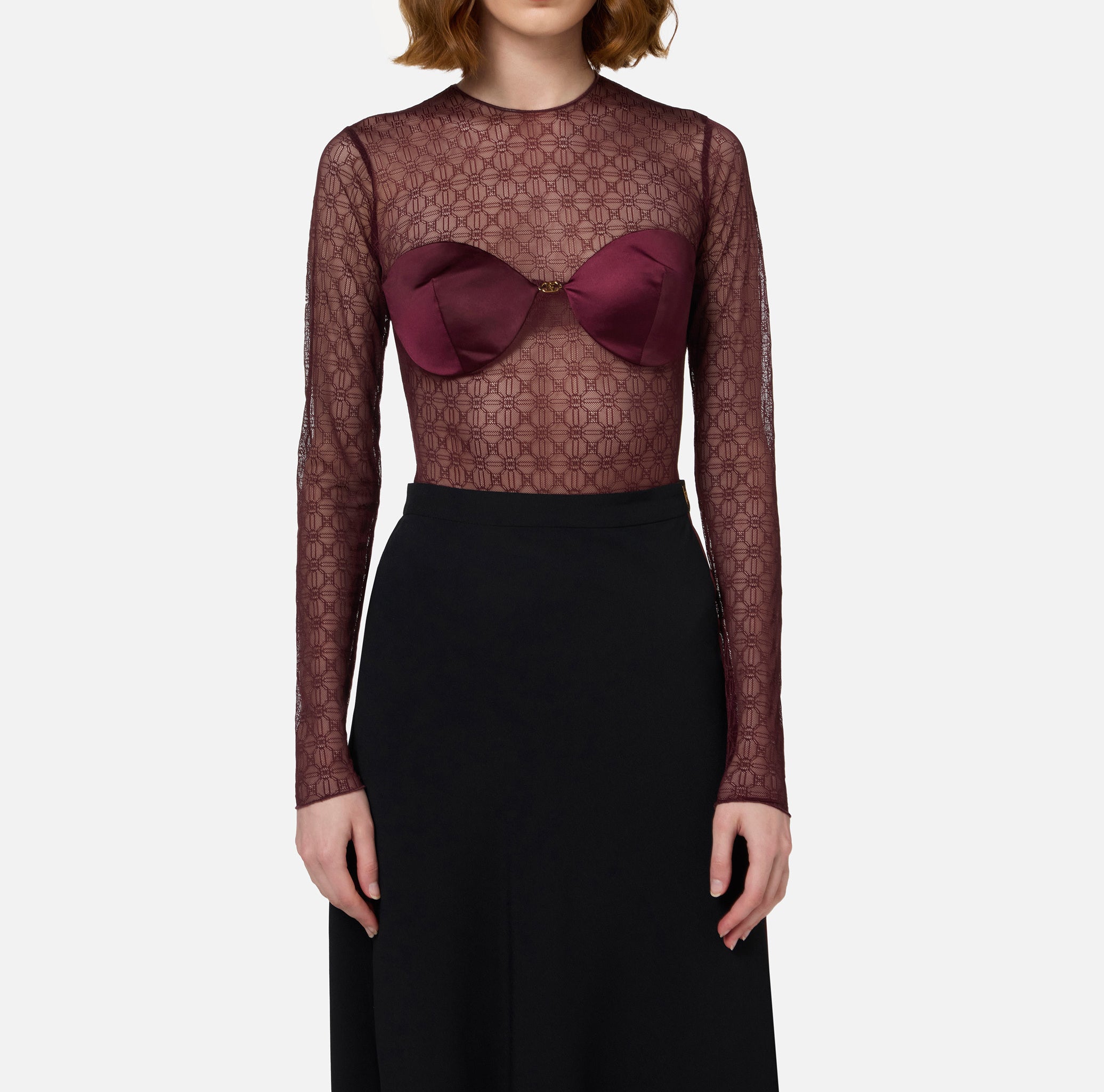 ELISABETTA FRANCHI Body Coppe Tulle-Rouge Noir