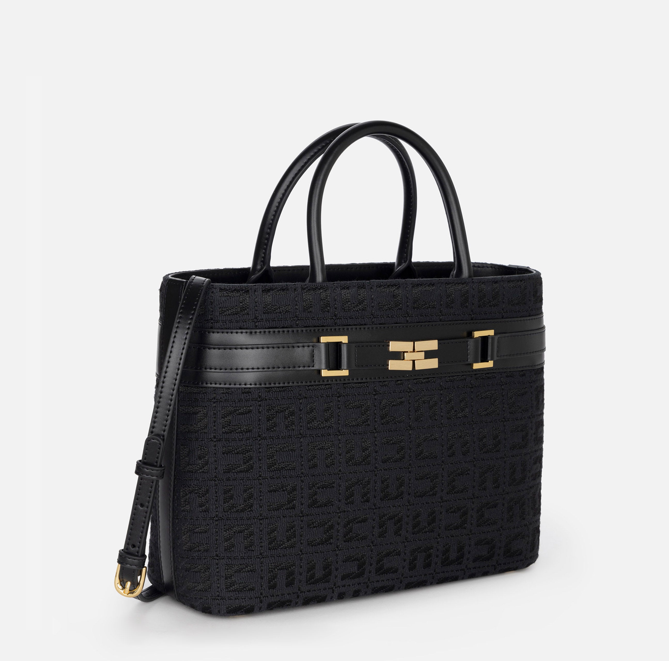 ELISABETTA FRANCHI Shopper Grande Logo All Over-Nero