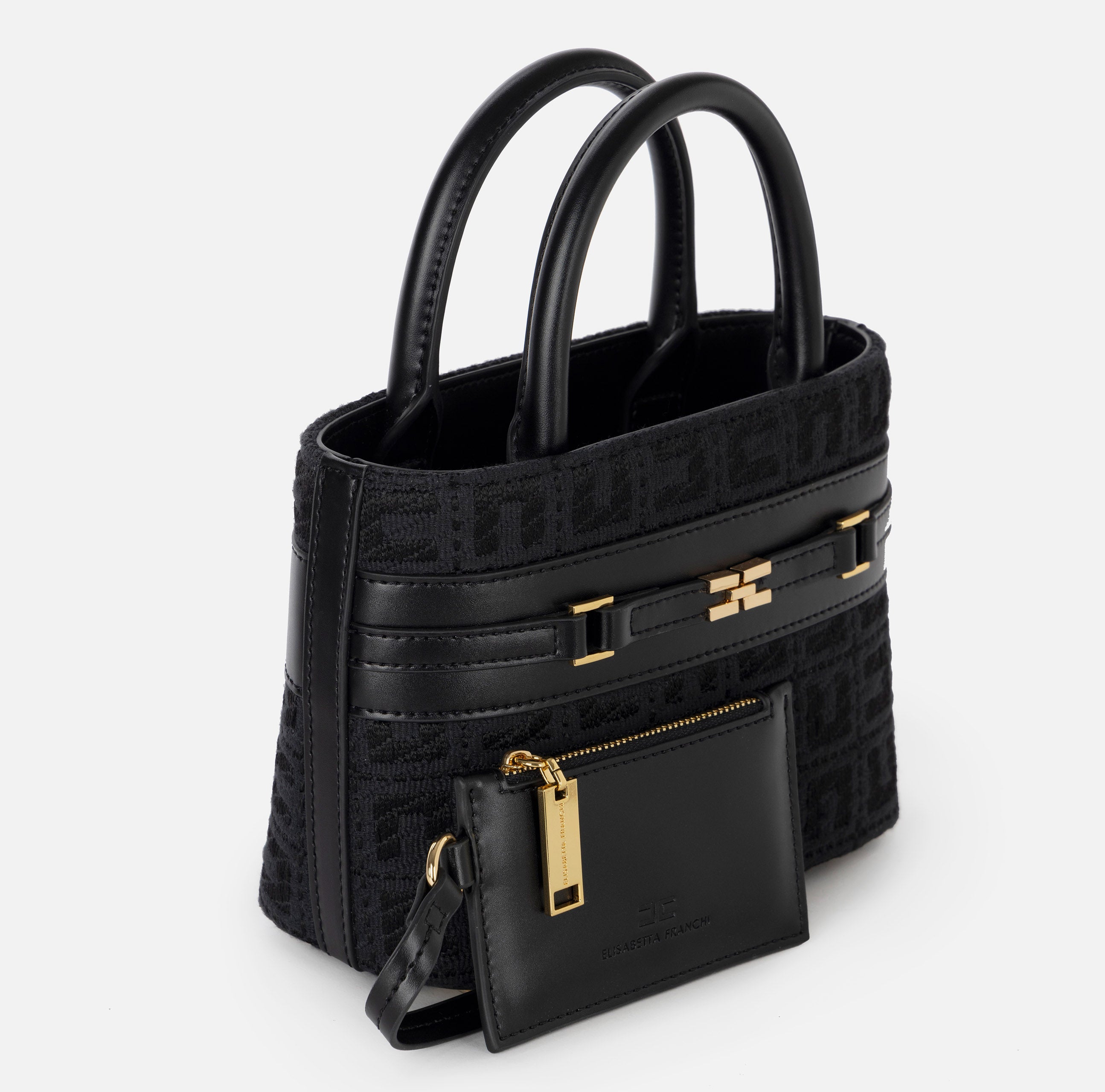 ELISABETTA FRANCHI Shopper Piccola Logo All Over-Nero