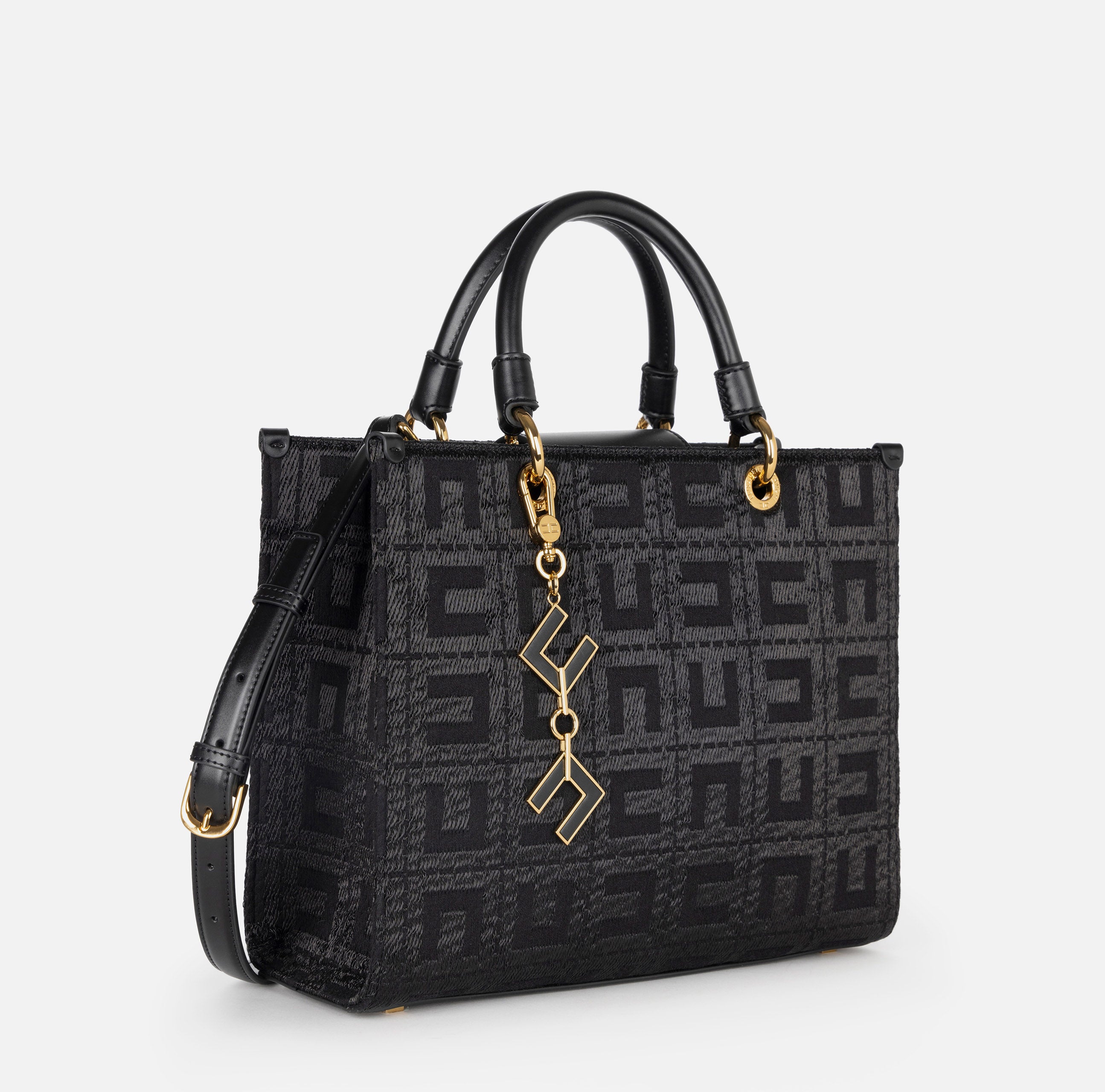 ELISABETTA FRANCHI Shopper Grande Jacquard Logo Charms-Nero