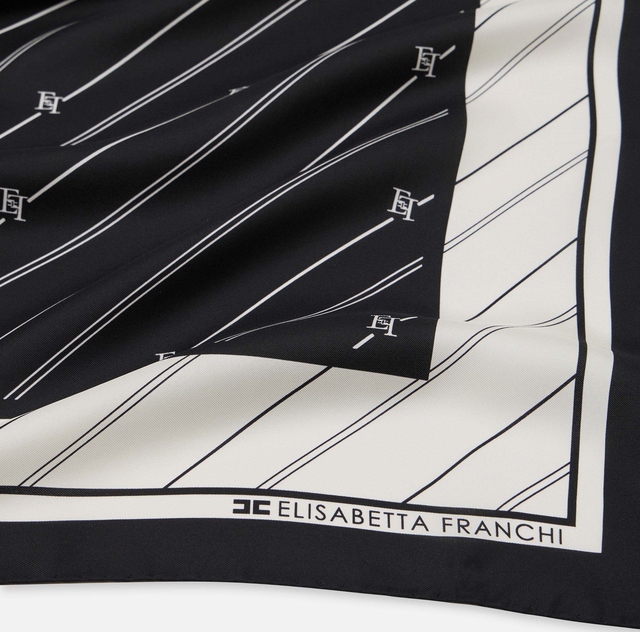 ELISABETTA FRANCHI Foulard Logo All Over-Nero Burro