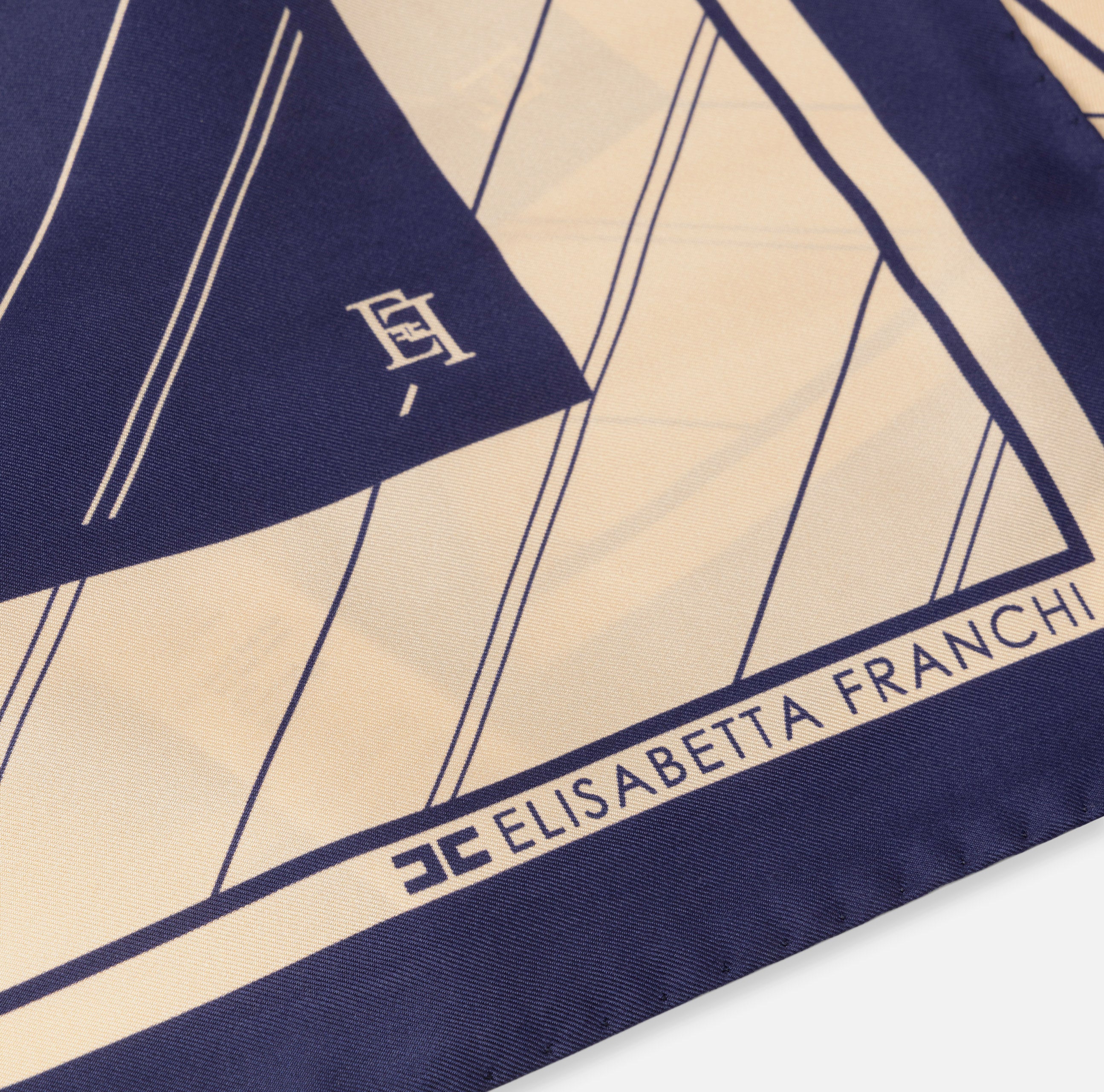 ELISABETTA FRANCHI Foulard Logo All Over-Navy Crema