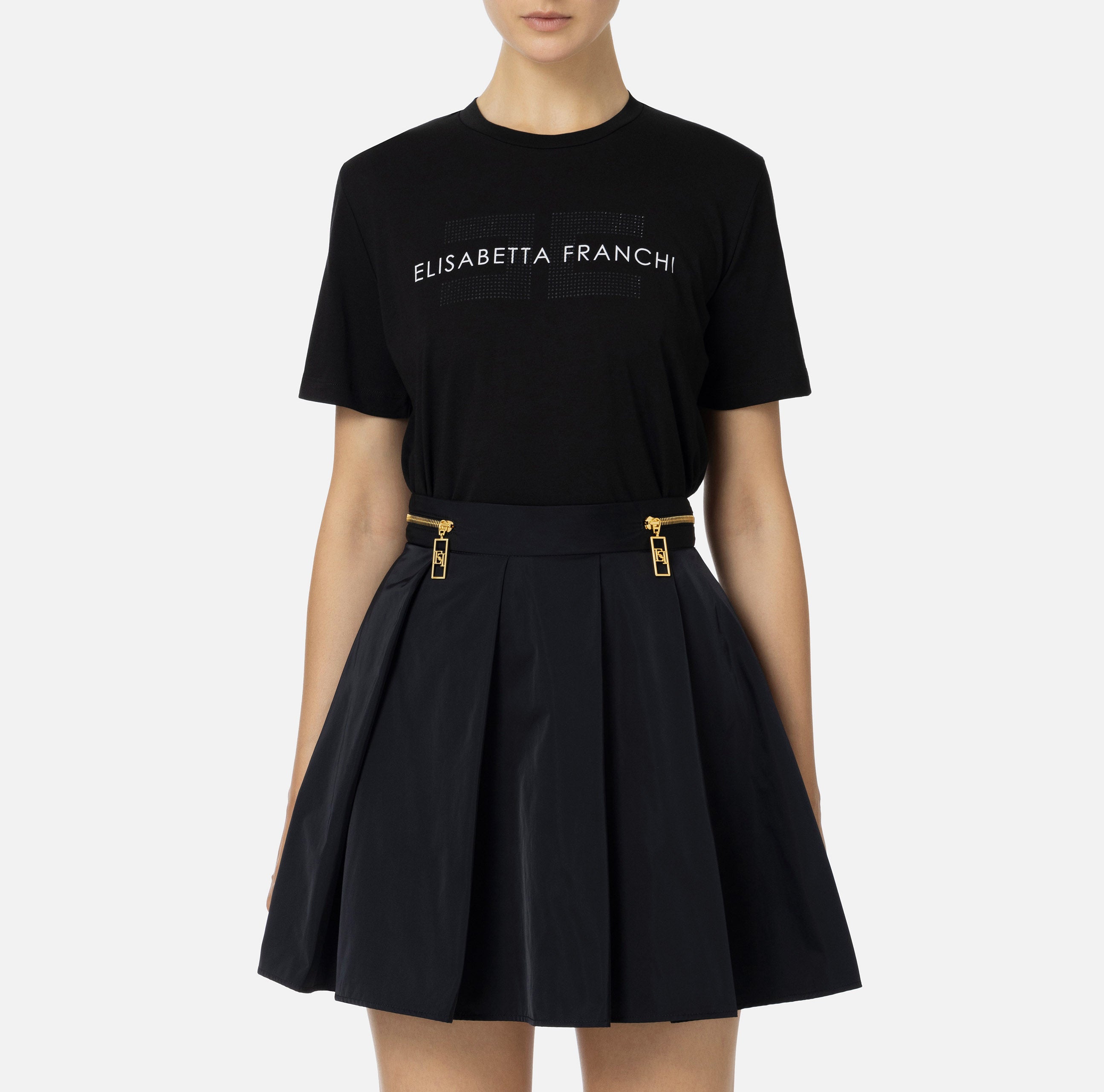 ELISABETTA FRANCHI T-Shirt Strass Logo-Nero