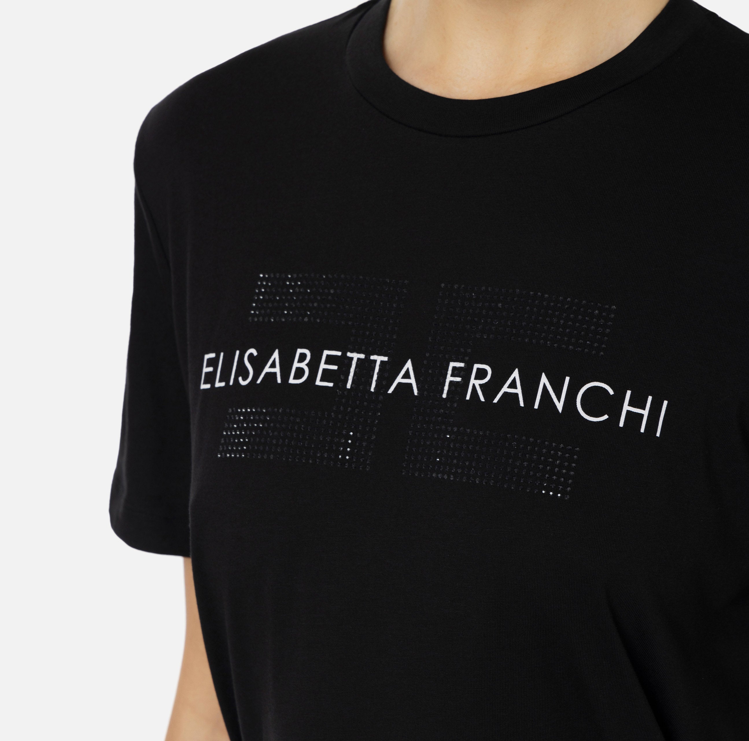 ELISABETTA FRANCHI T-Shirt Strass Logo-Nero