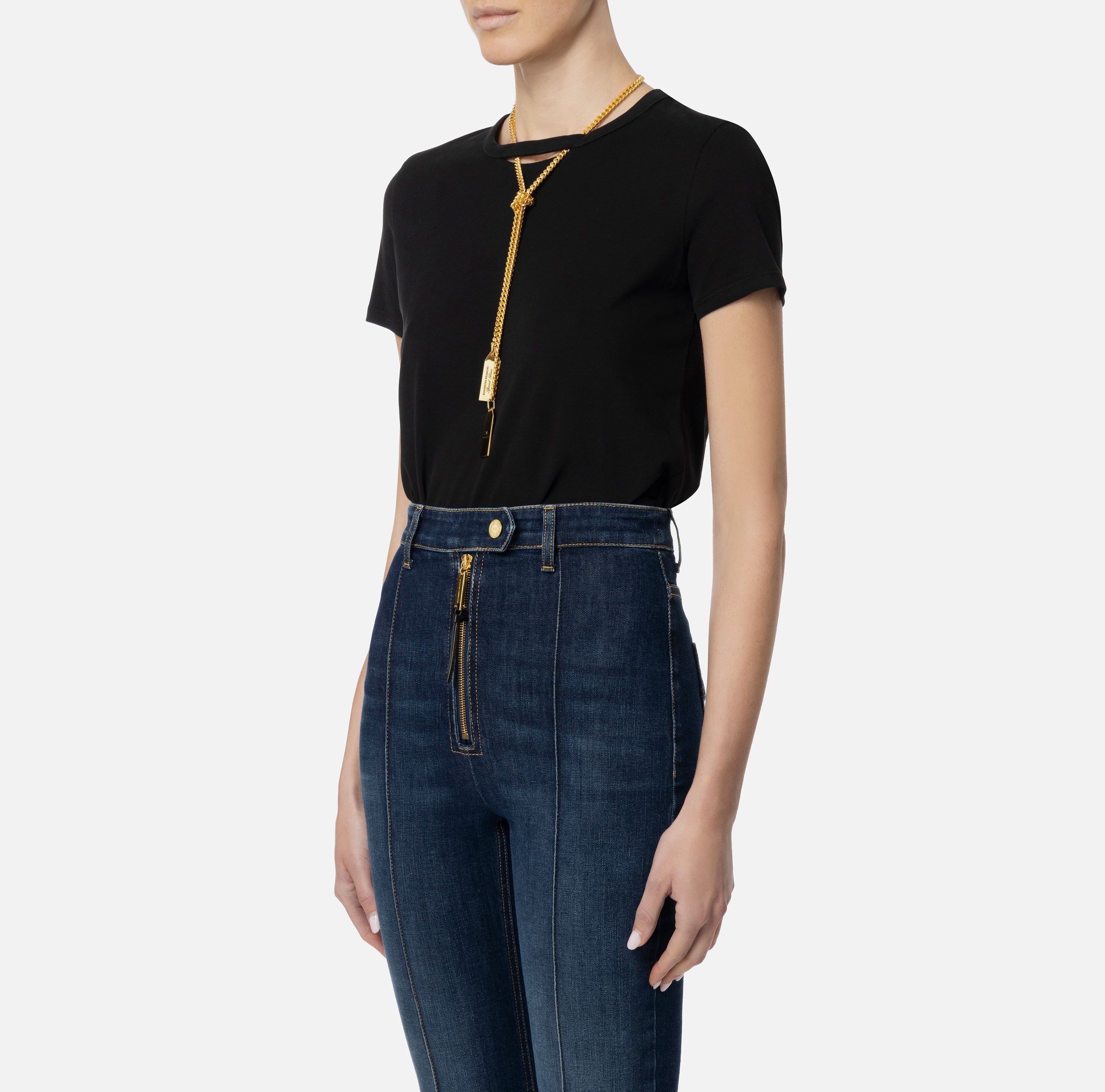 ELISABETTA FRANCHI T-Shirt Collana Charms Logo-Nero