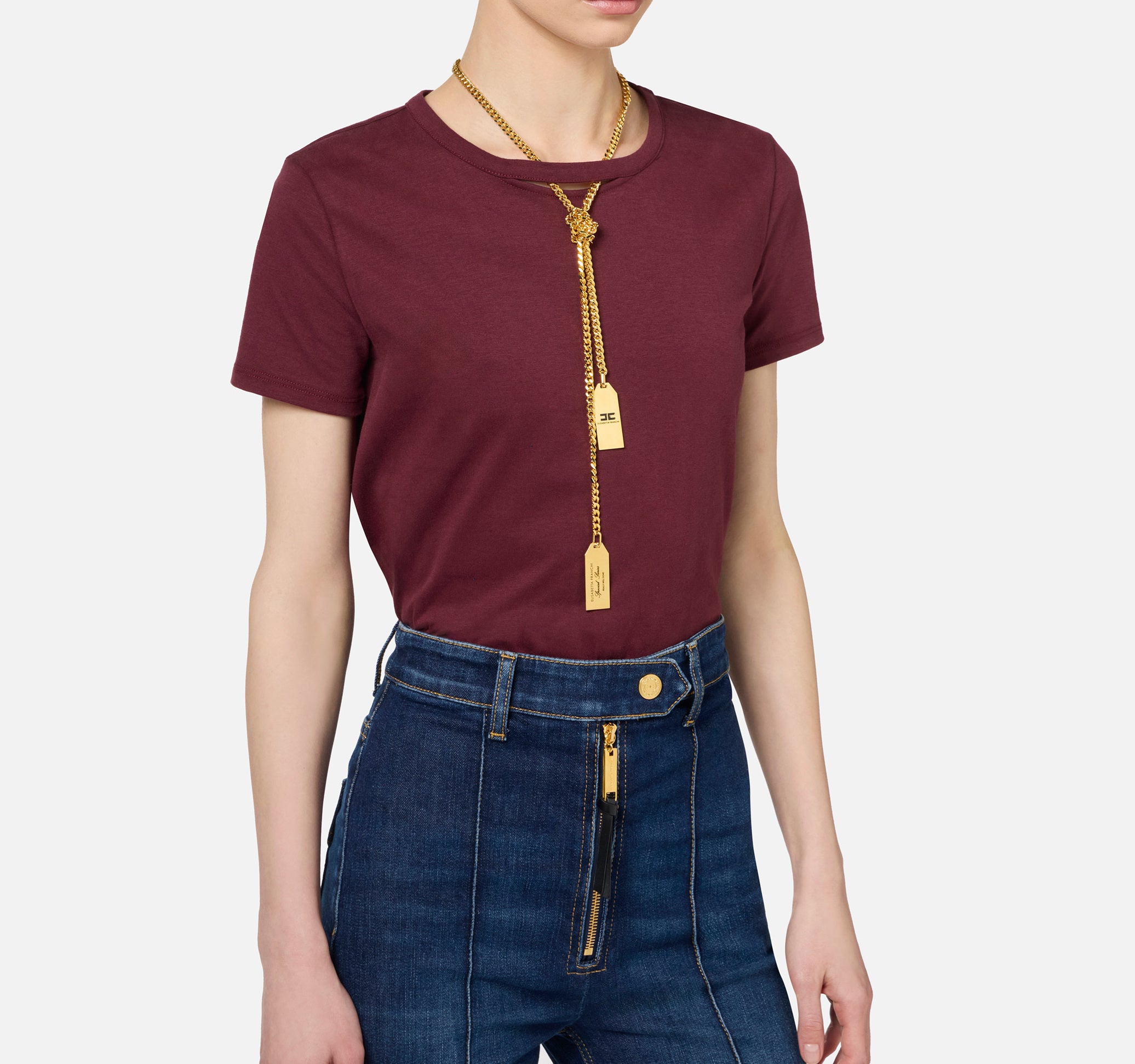 ELISABETTA FRANCHI T-Shirt Collana Charms Logo-Rouge Noir