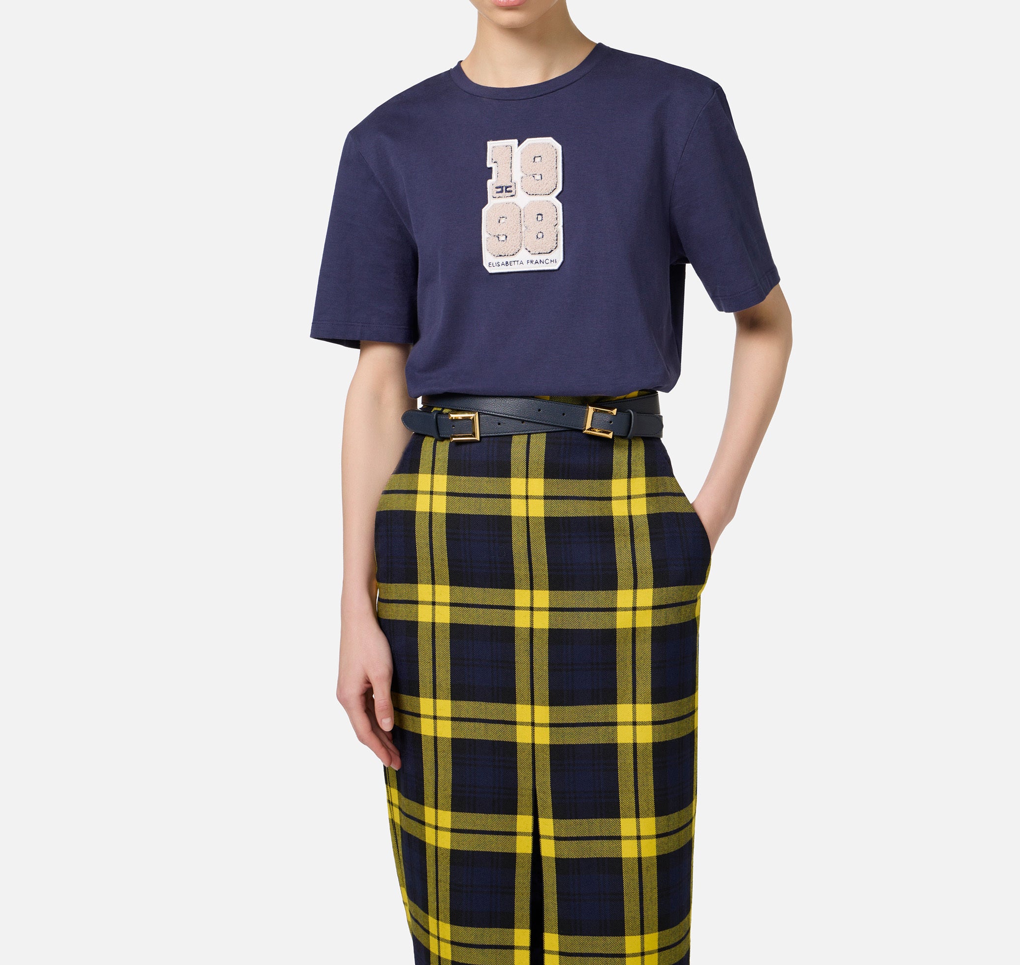 ELISABETTA FRANCHI T-Shirt Patch Logo-Navy