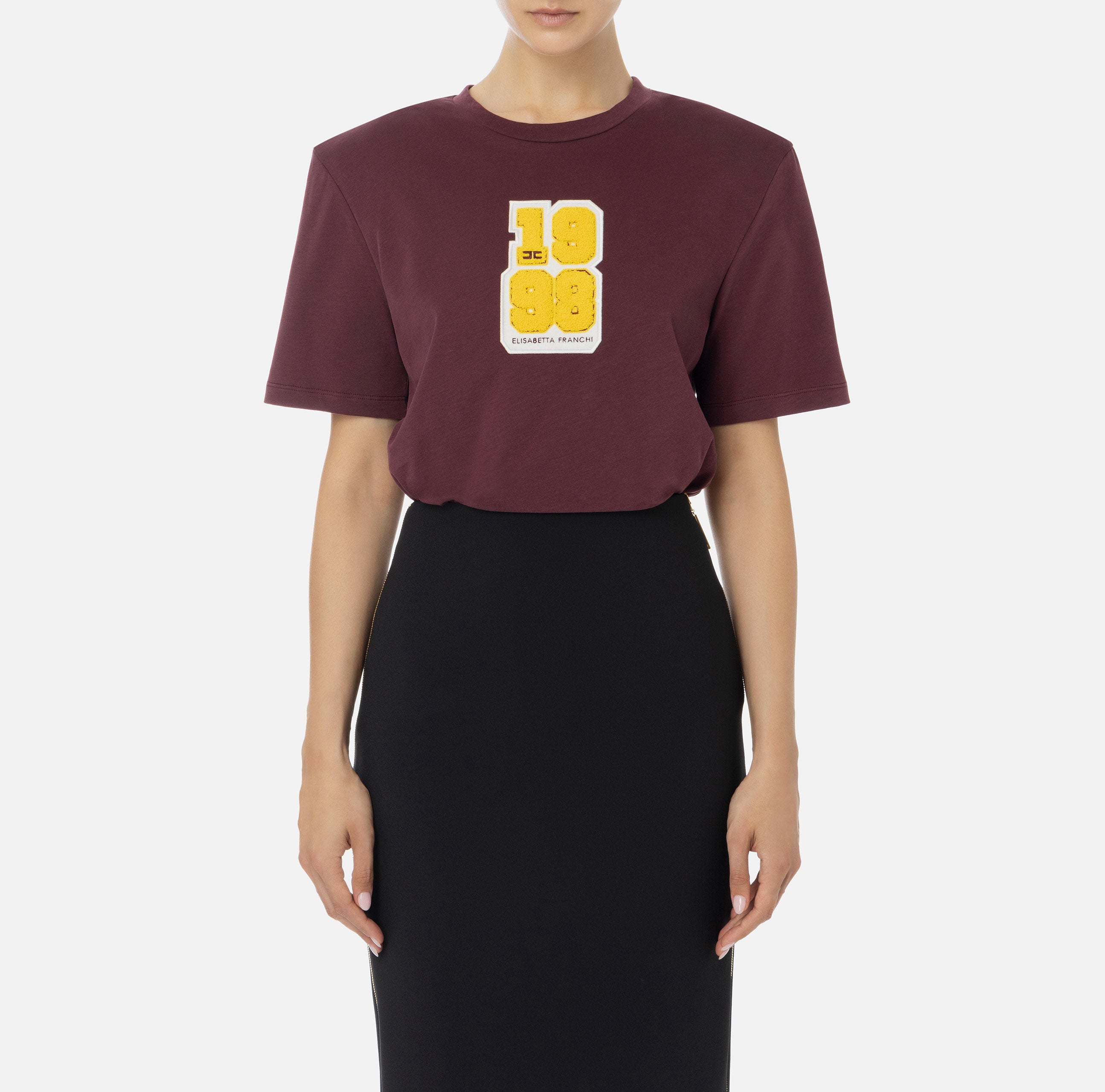 ELISABETTA FRANCHI T-Shirt Patch Logo-Rouge Noir