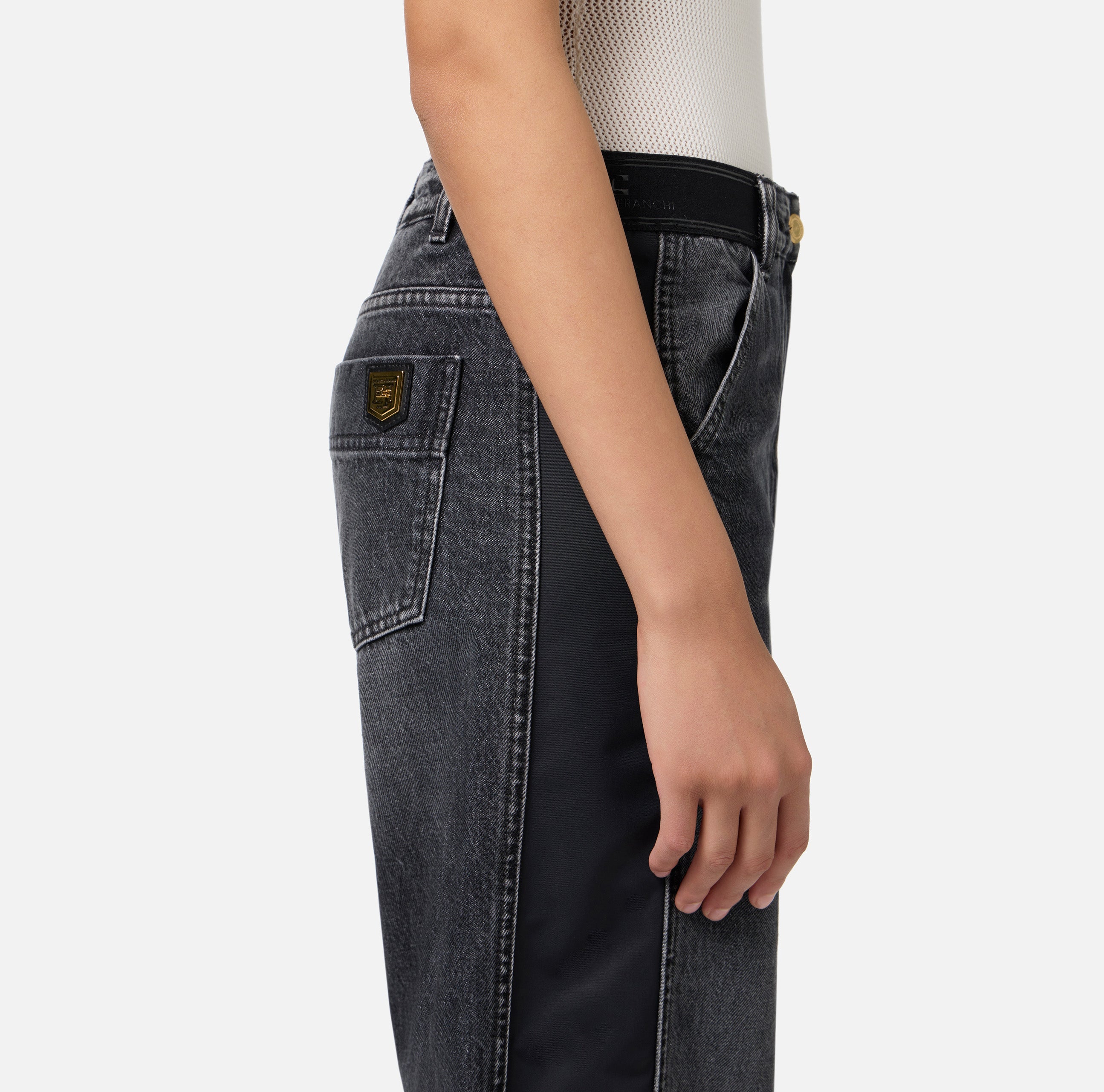 ELISABETTA FRANCHI Jeans Over Elastico Logoi-Black Denim