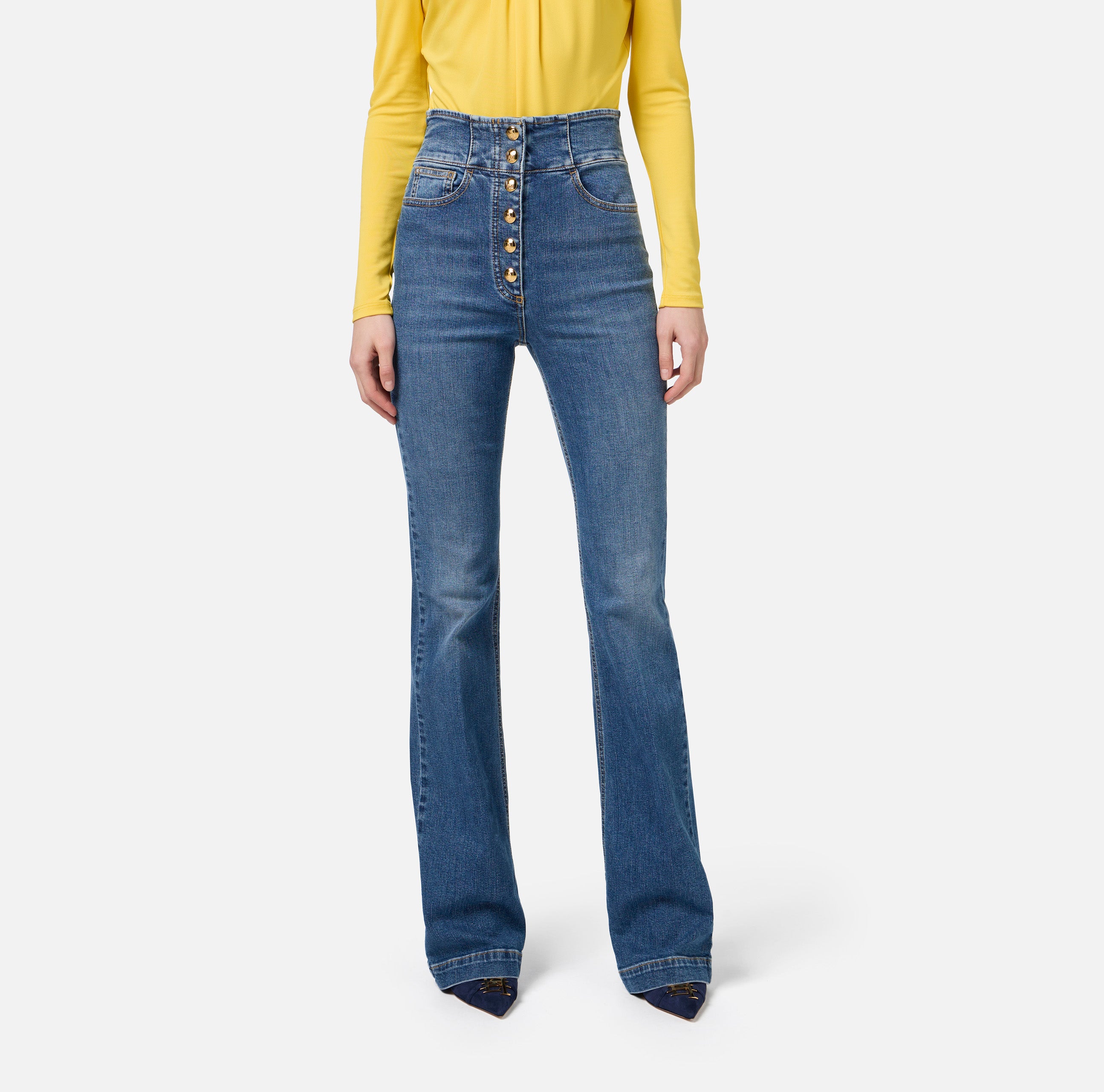 ELISABETTA FRANCHI Jeans Zampa Bottoni-Blue Denim