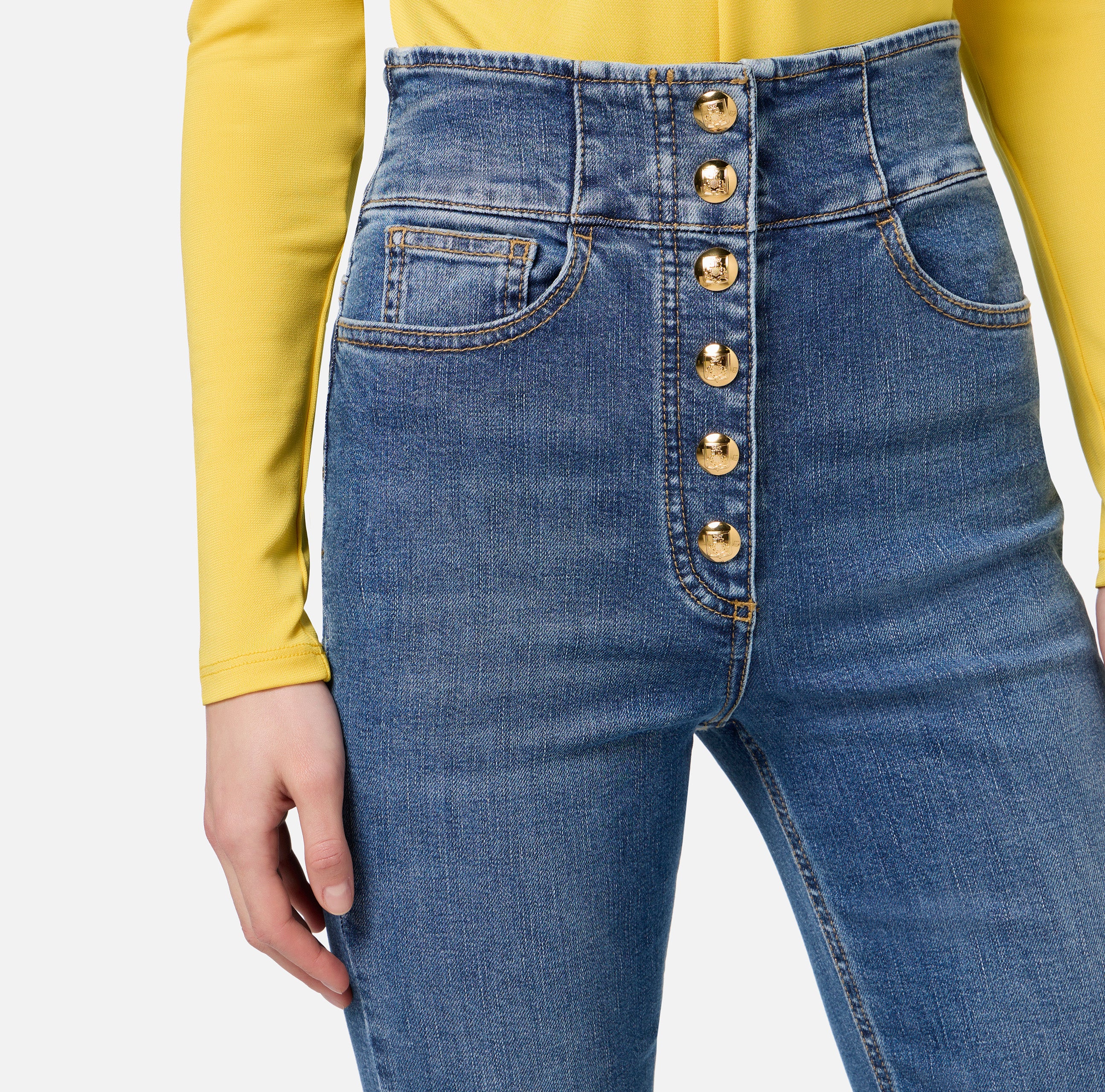 ELISABETTA FRANCHI Jeans Zampa Bottoni-Blue Denim