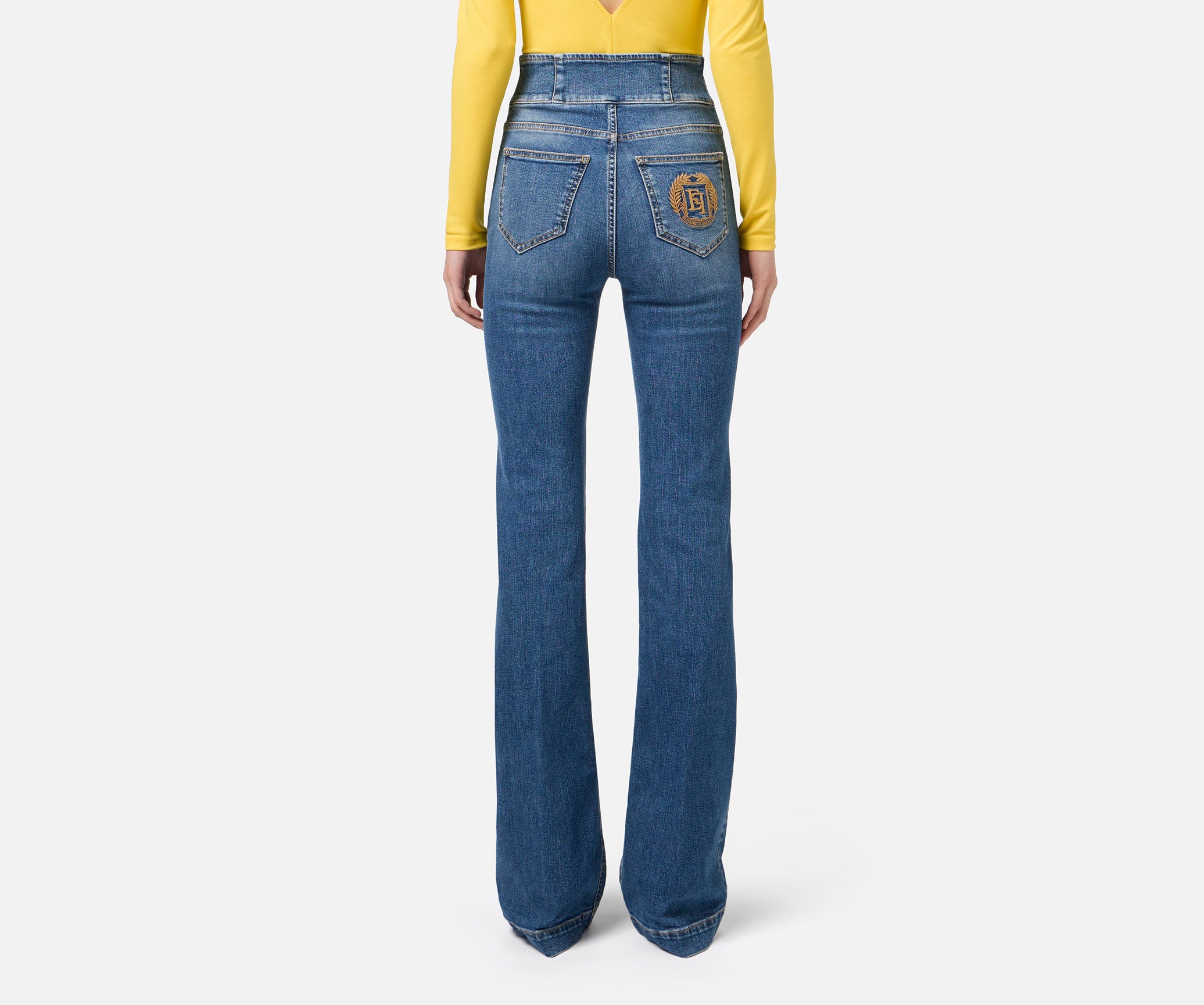 ELISABETTA FRANCHI Jeans Zampa Bottoni-Blue Denim