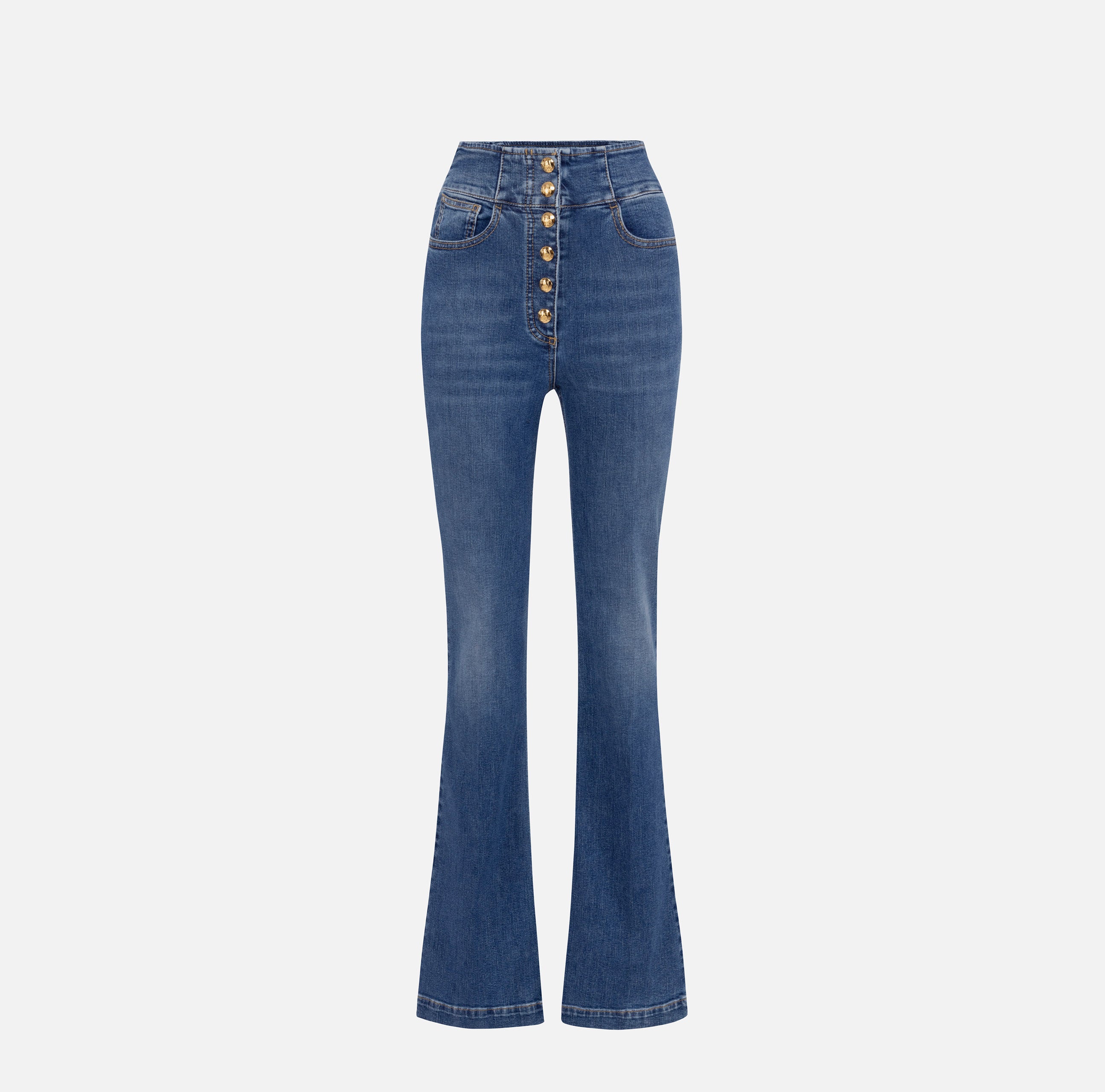 ELISABETTA FRANCHI Jeans Zampa Bottoni-Blue Denim