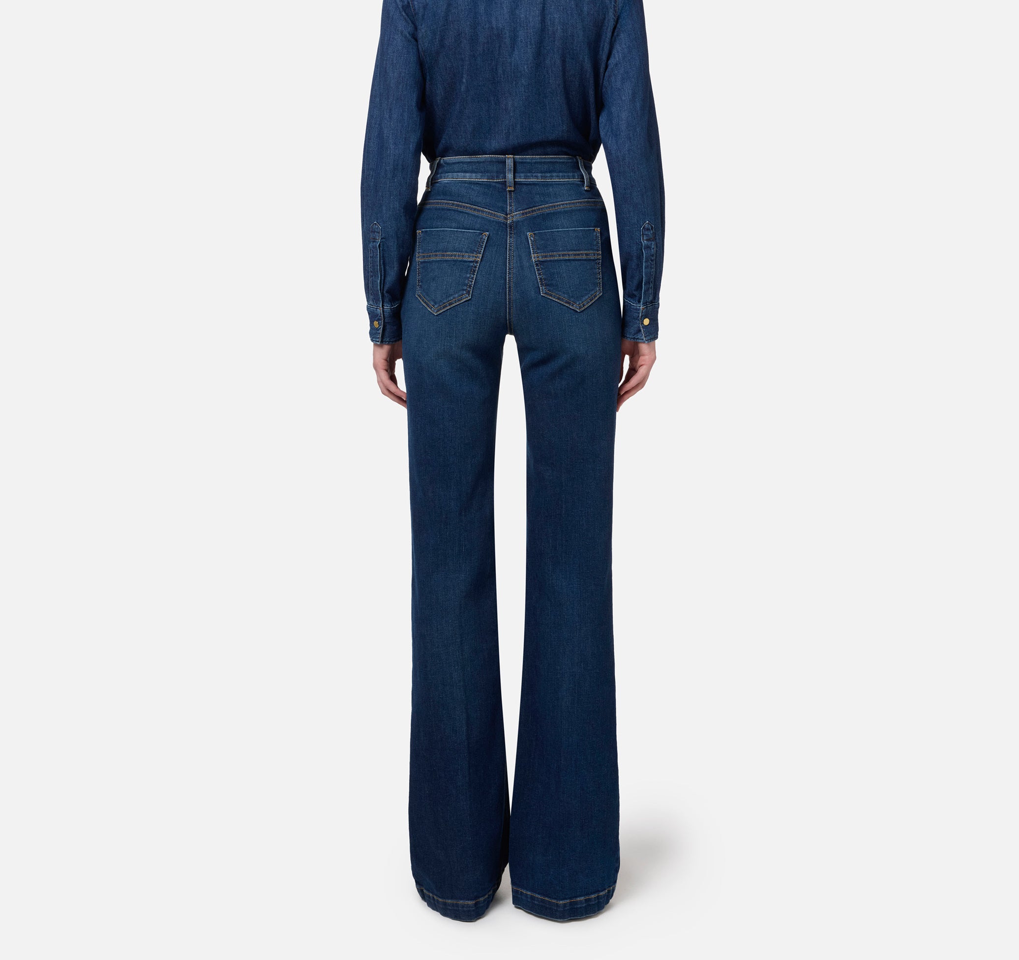 ELISABETTA FRANCHI Jeans Zampa Bottoni Laterali-Blue Denim