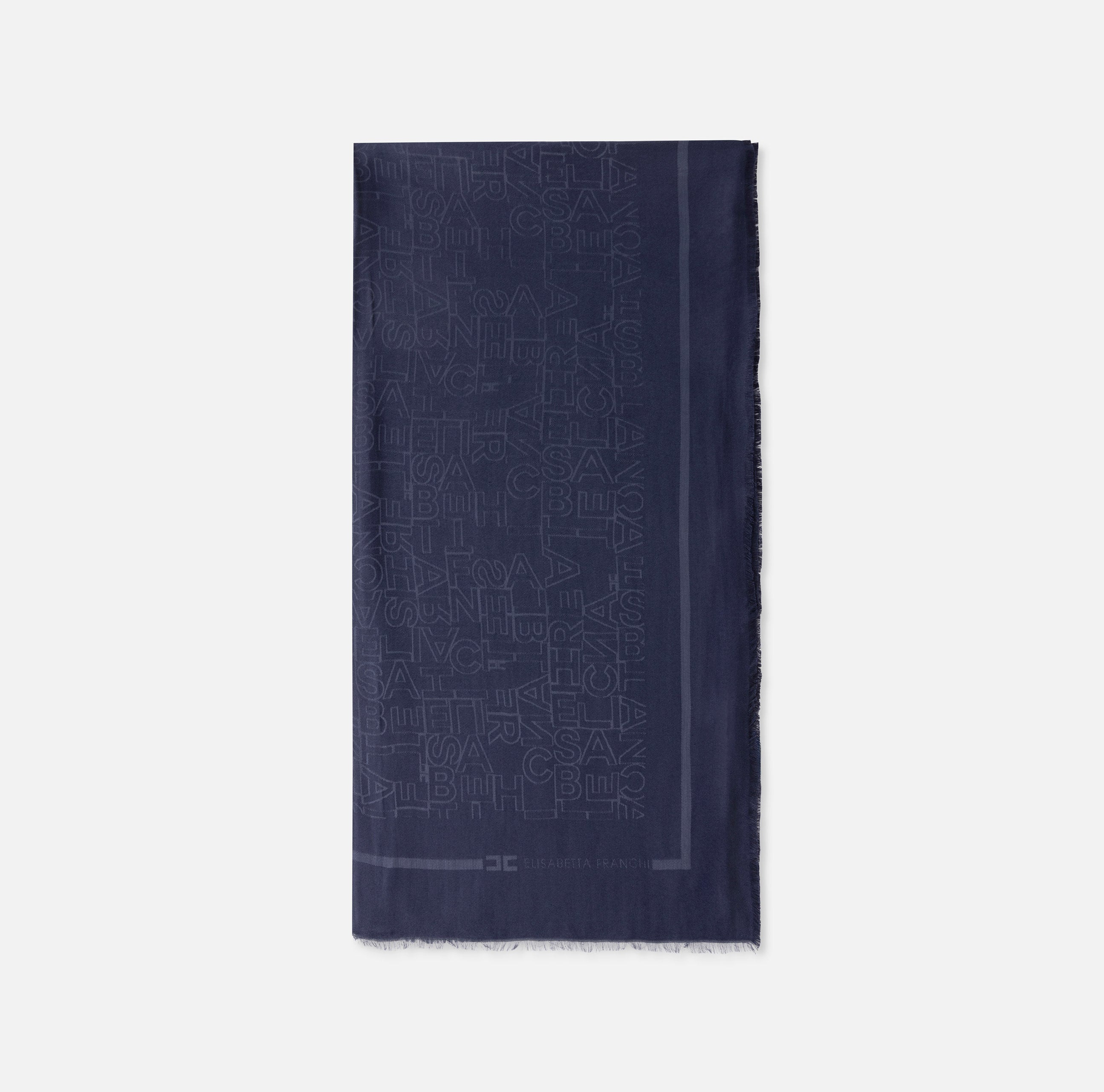 ELISABETTA FRANCHI Pashmina Jacquard Logo Lettering-Navy