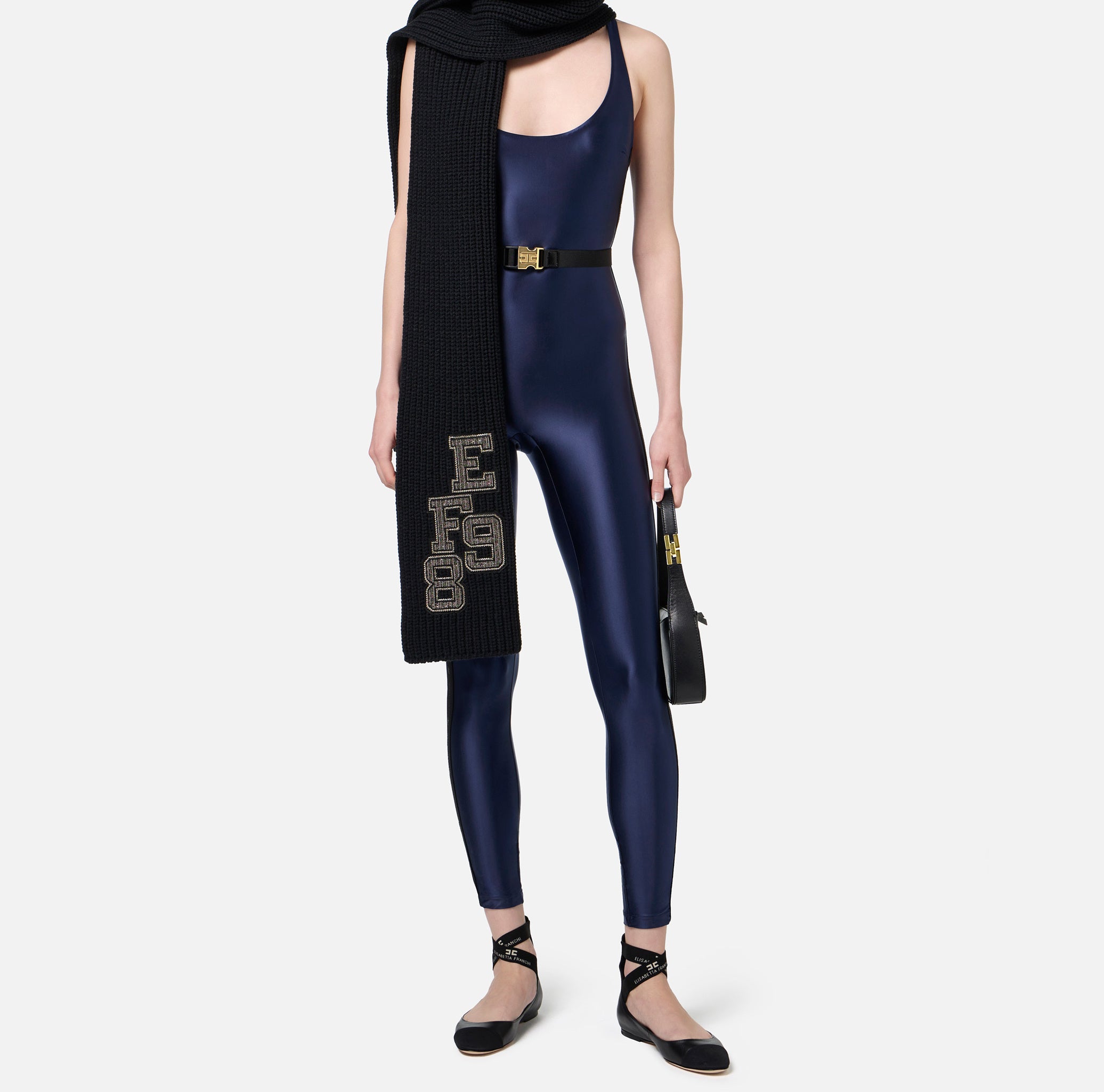 ELISABETTA FRANCHI Tuta Lycra Elastico Logo-Navy