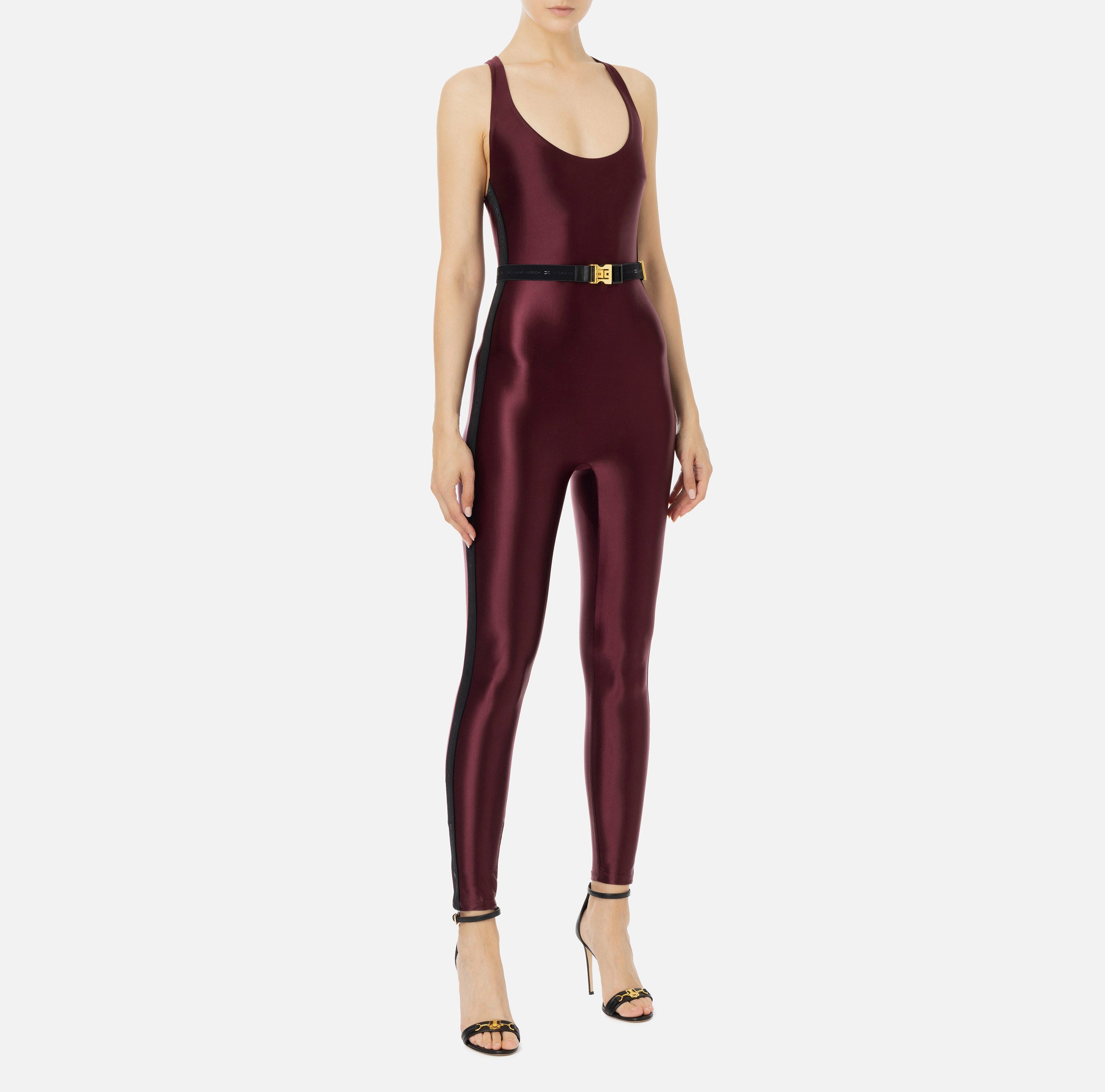 ELISABETTA FRANCHI Tuta Lycra Elastico Logo-Rouge Noir