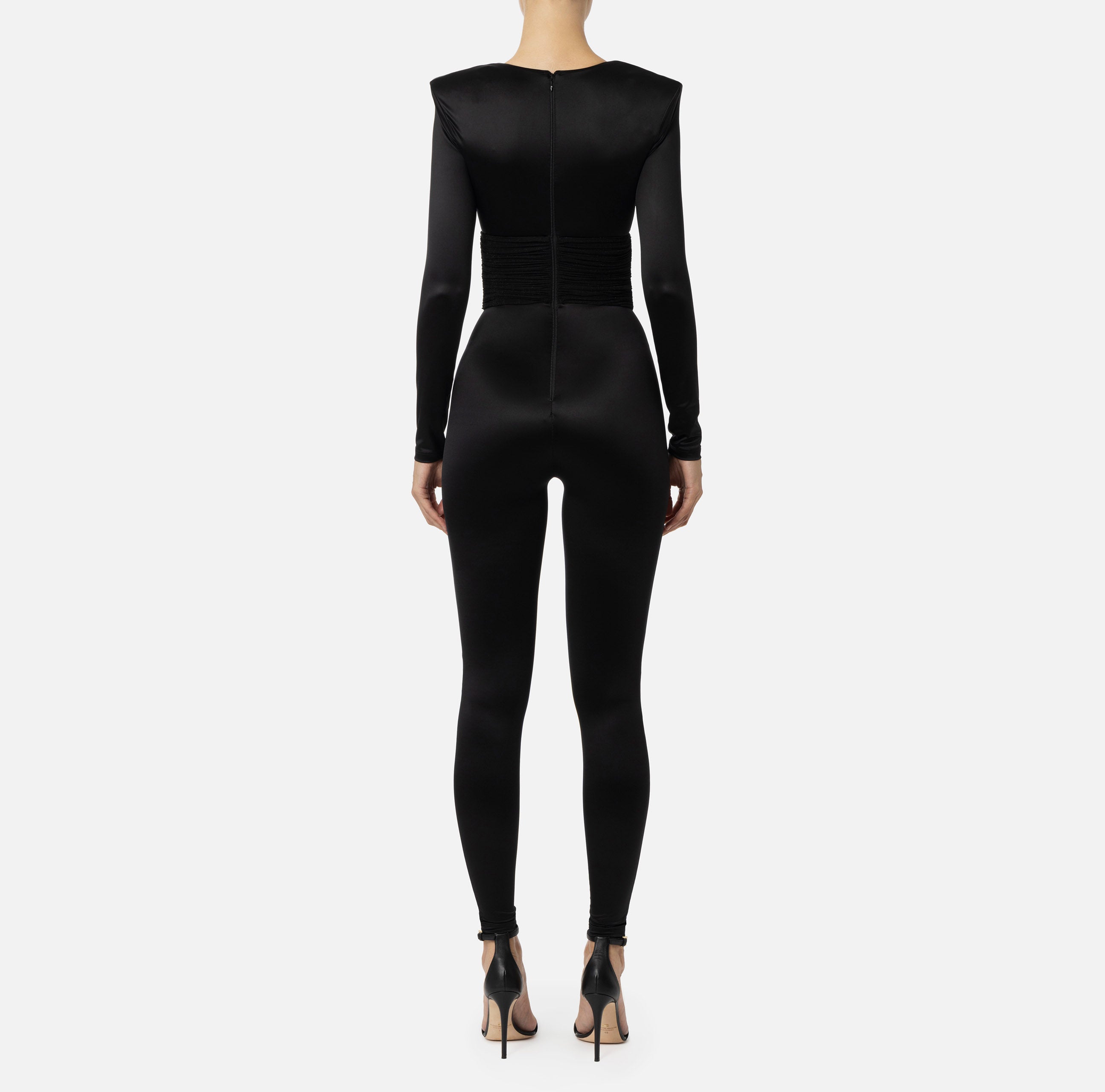 ELISABETTA FRANCHI Tuta Lycra Inserti Plissé-Nero