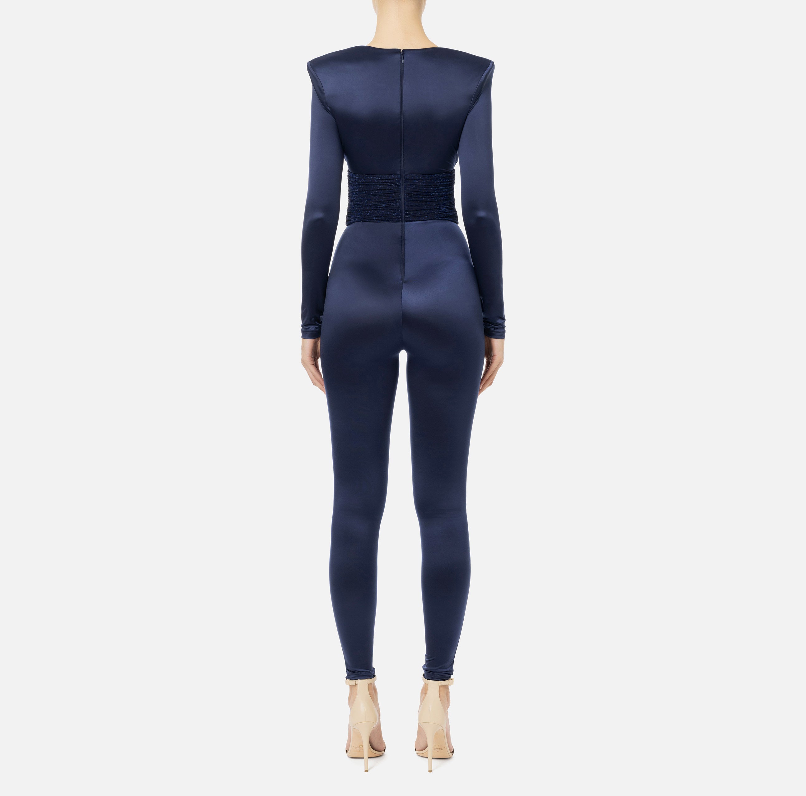 ELISABETTA FRANCHI Tuta Lycra Inserti Plissé-Navy