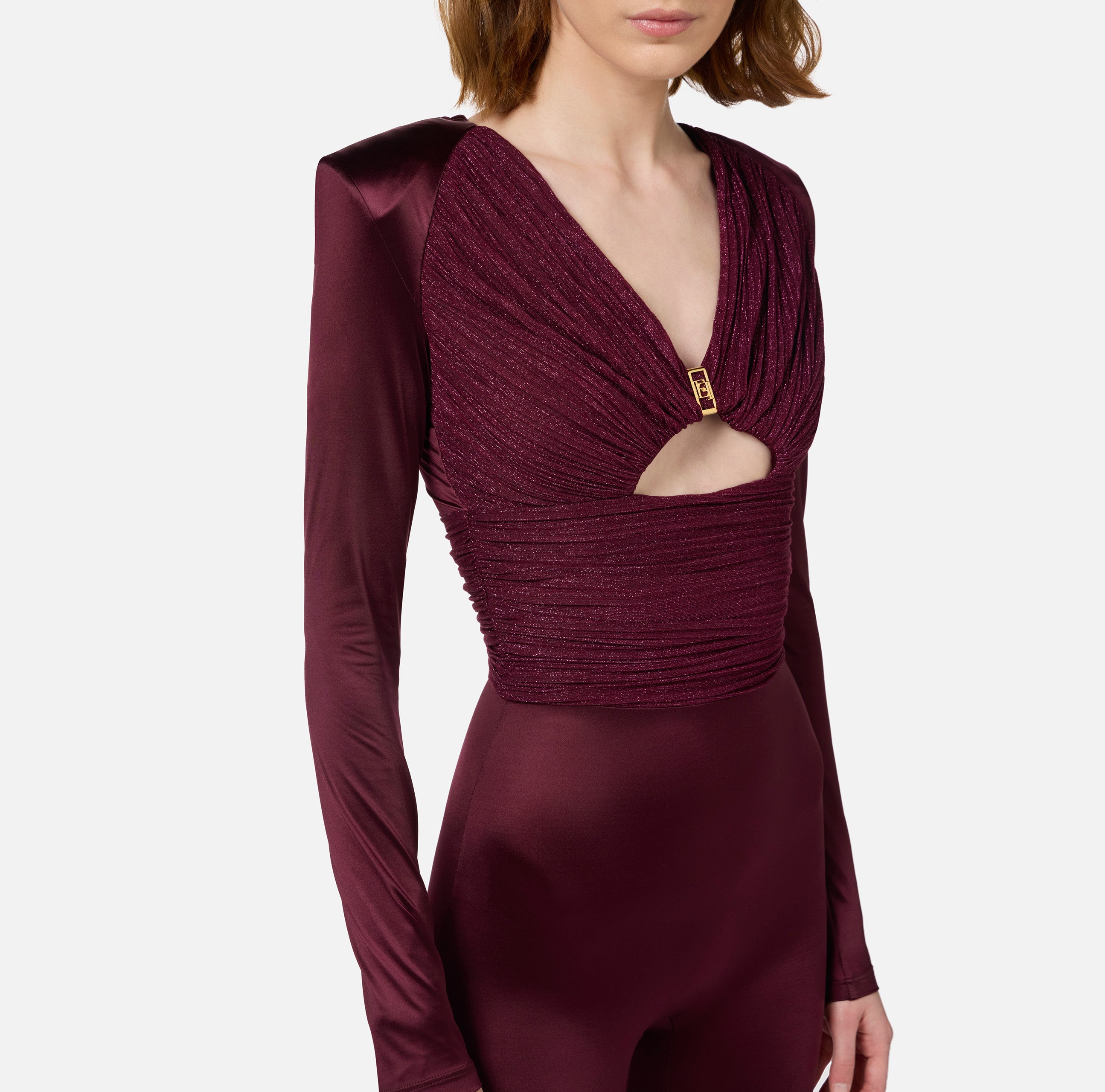 ELISABETTA FRANCHI Tuta Lycra Inserti Plissé-Rouge Noir