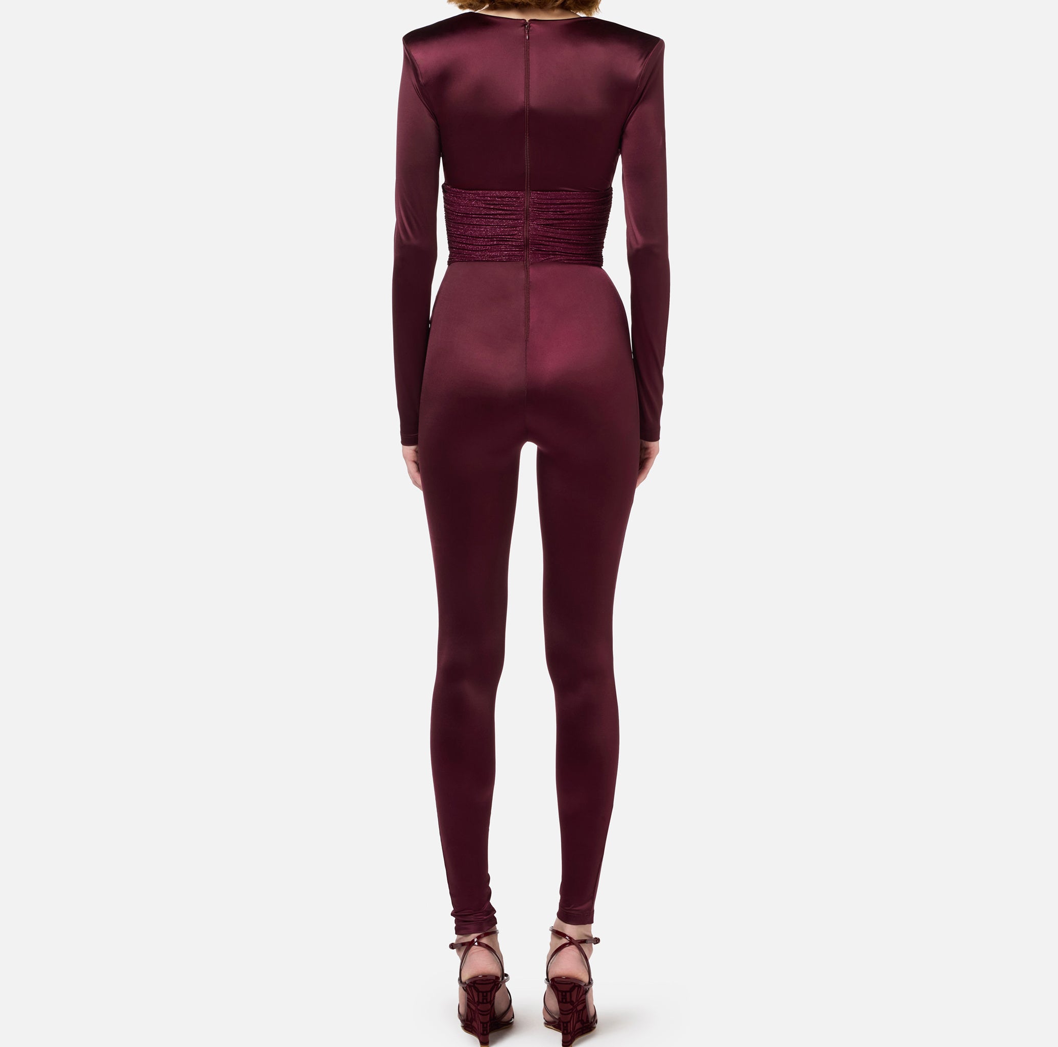 ELISABETTA FRANCHI Tuta Lycra Inserti Plissé-Rouge Noir